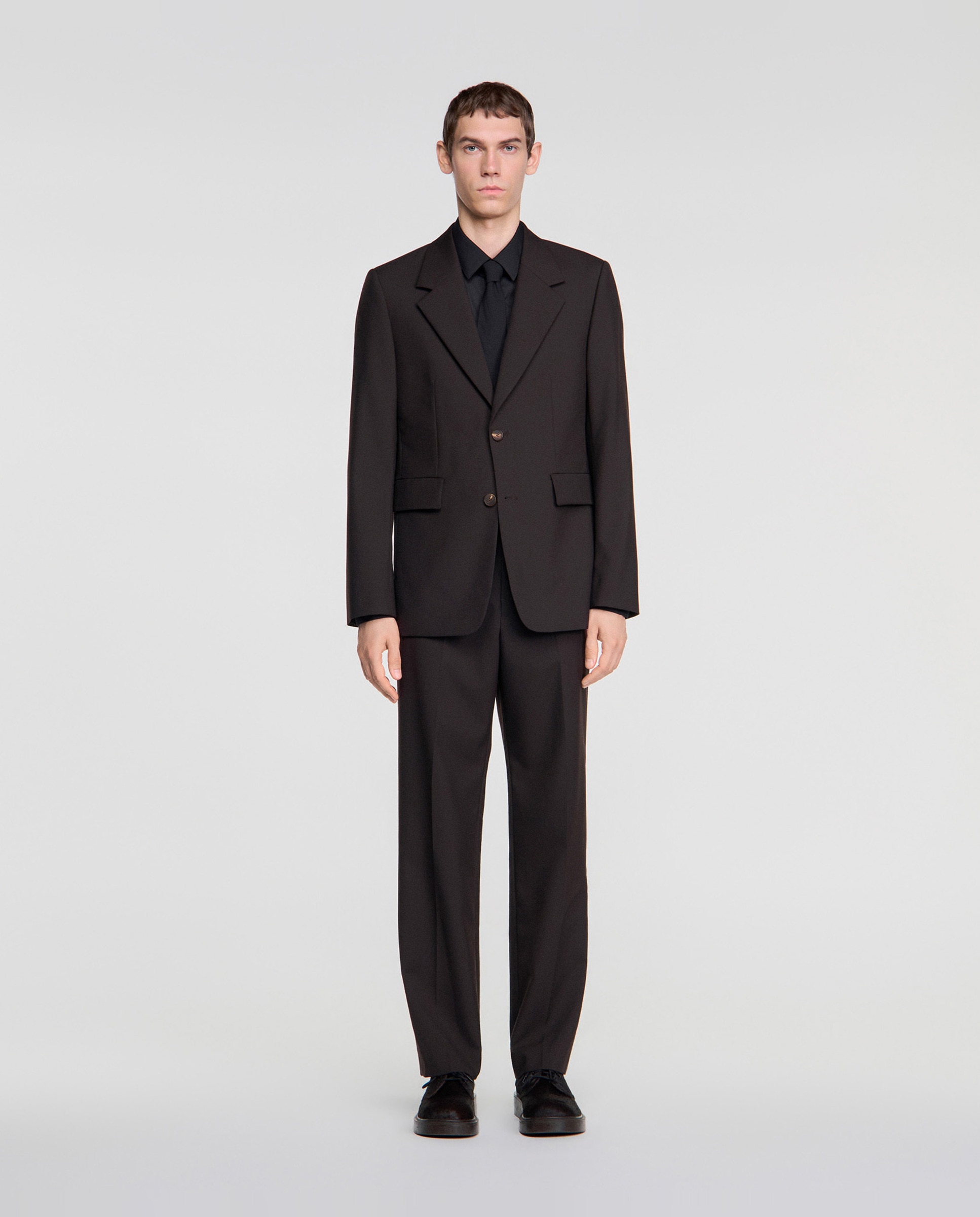 Chaqueta de traje para hombre clásica de lana virgen - Sandro - Marrón oscuro Marrón oscuro-3