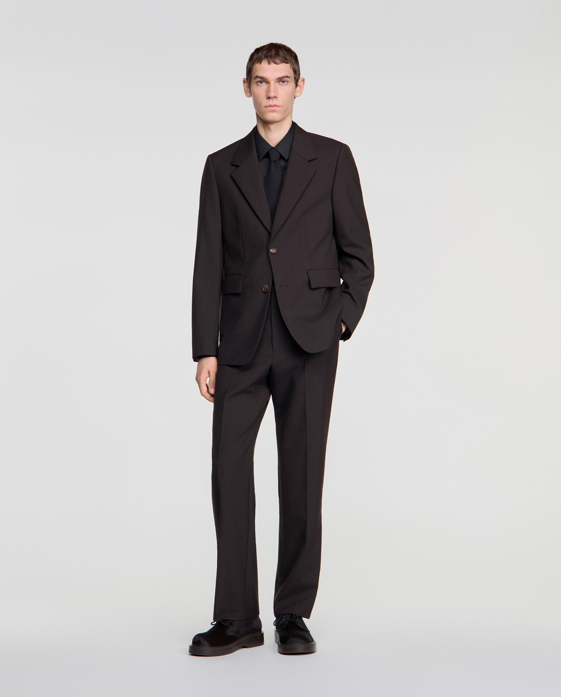 Chaqueta de traje para hombre clásica de lana virgen - Sandro - Marrón oscuro Marrón oscuro-4