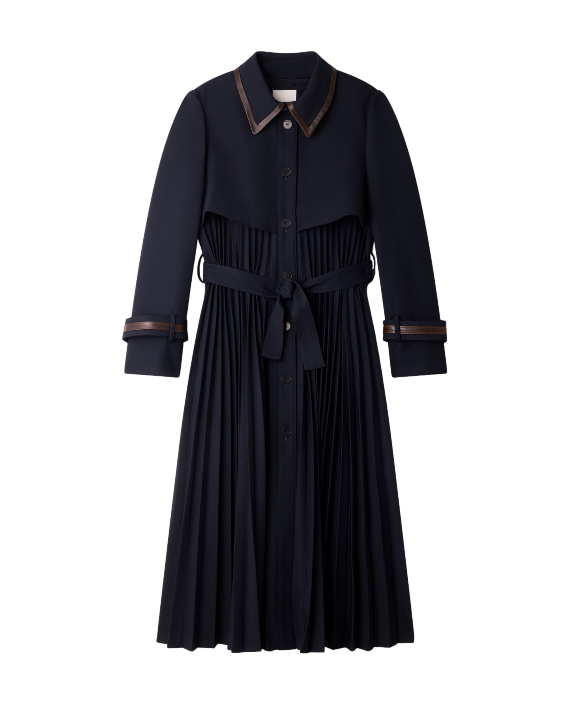 Gabardina de mujer plisada con cuello de cuero - Sandro - Azul marino Azul marino-6