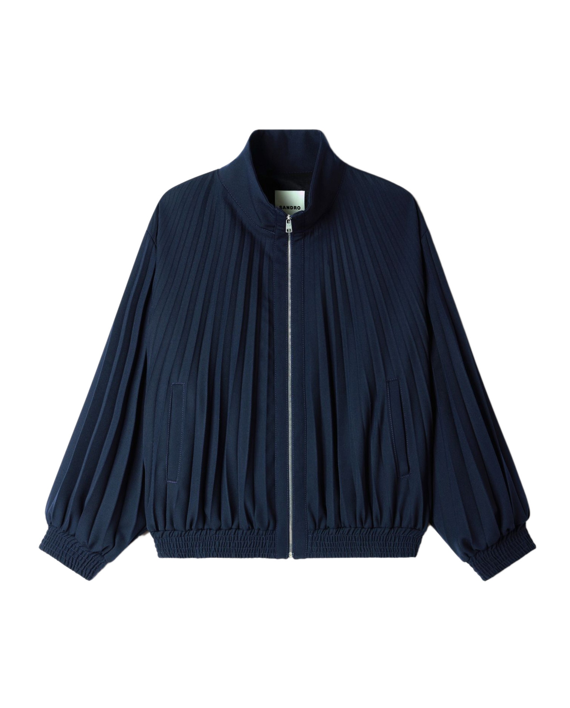Cazadora con cremallera de mujer plisada de cuello alto - Sandro - Azul marino Azul marino-6