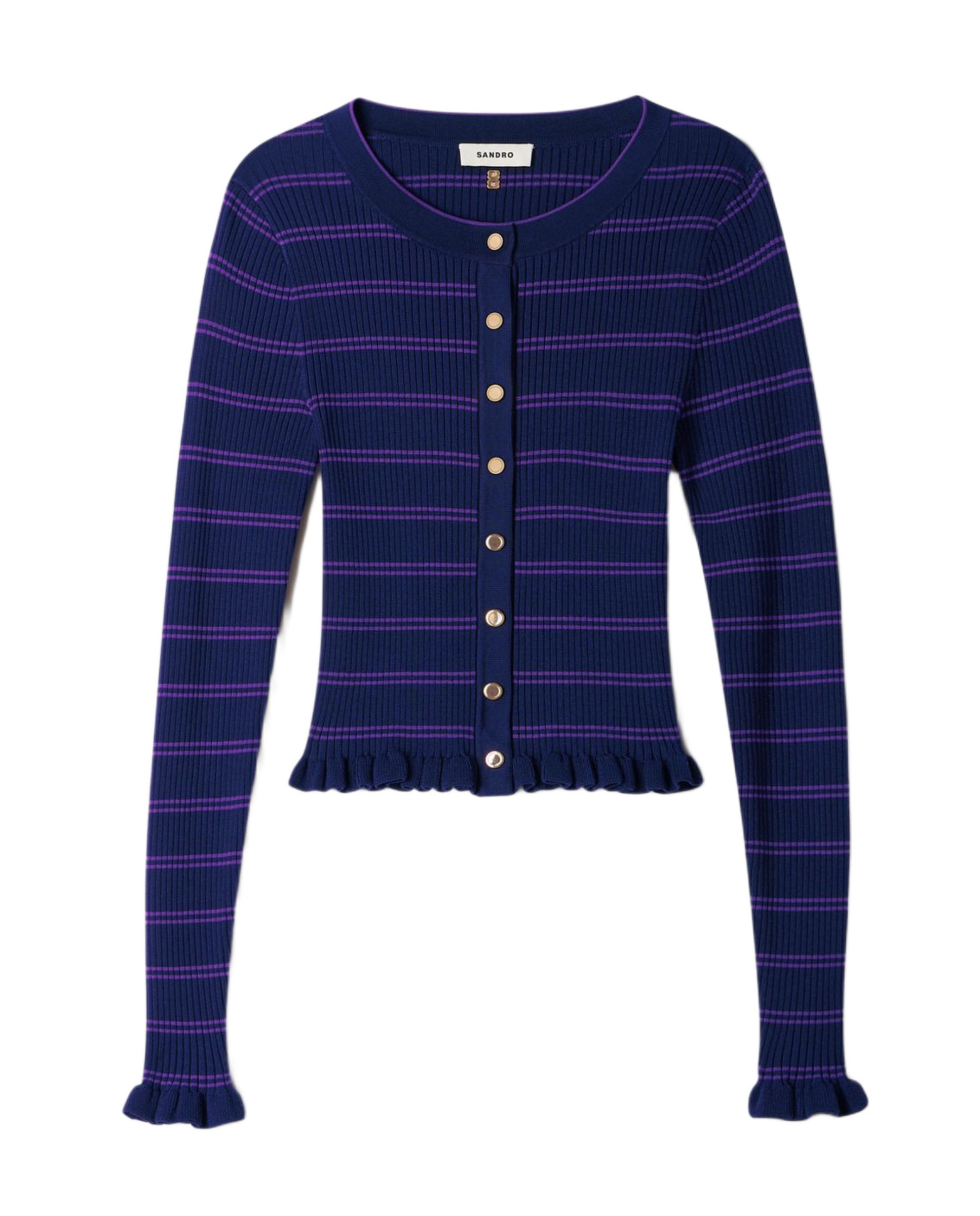 Cárdigan de punto de mujer de rayas acanalado con volantes - Sandro - Multicolor Multicolor-5