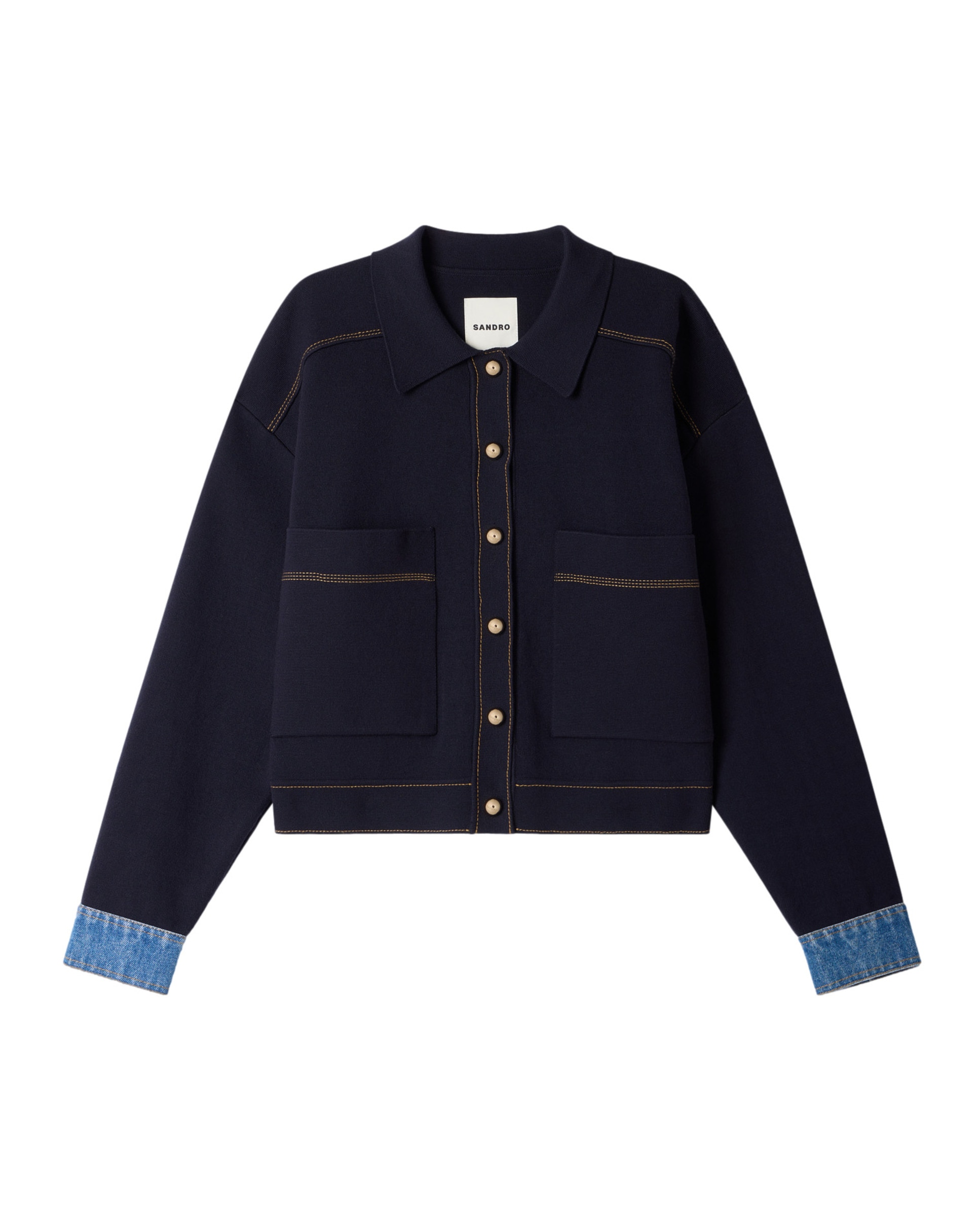 Cárdigan de mujer efecto chaqueta con puños vaqueros - Sandro - Azul marino Azul marino-6