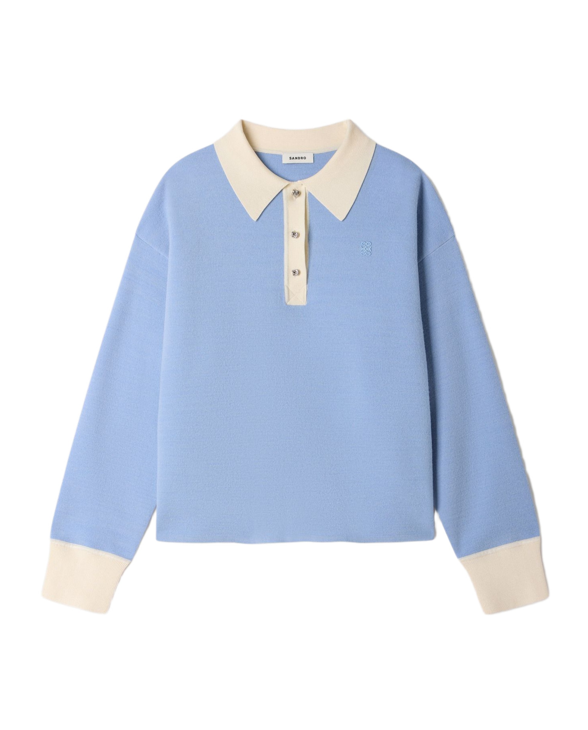 Polo de mujer de lana bicolor con logo bordado - Sandro - Azul claro Azul claro-7