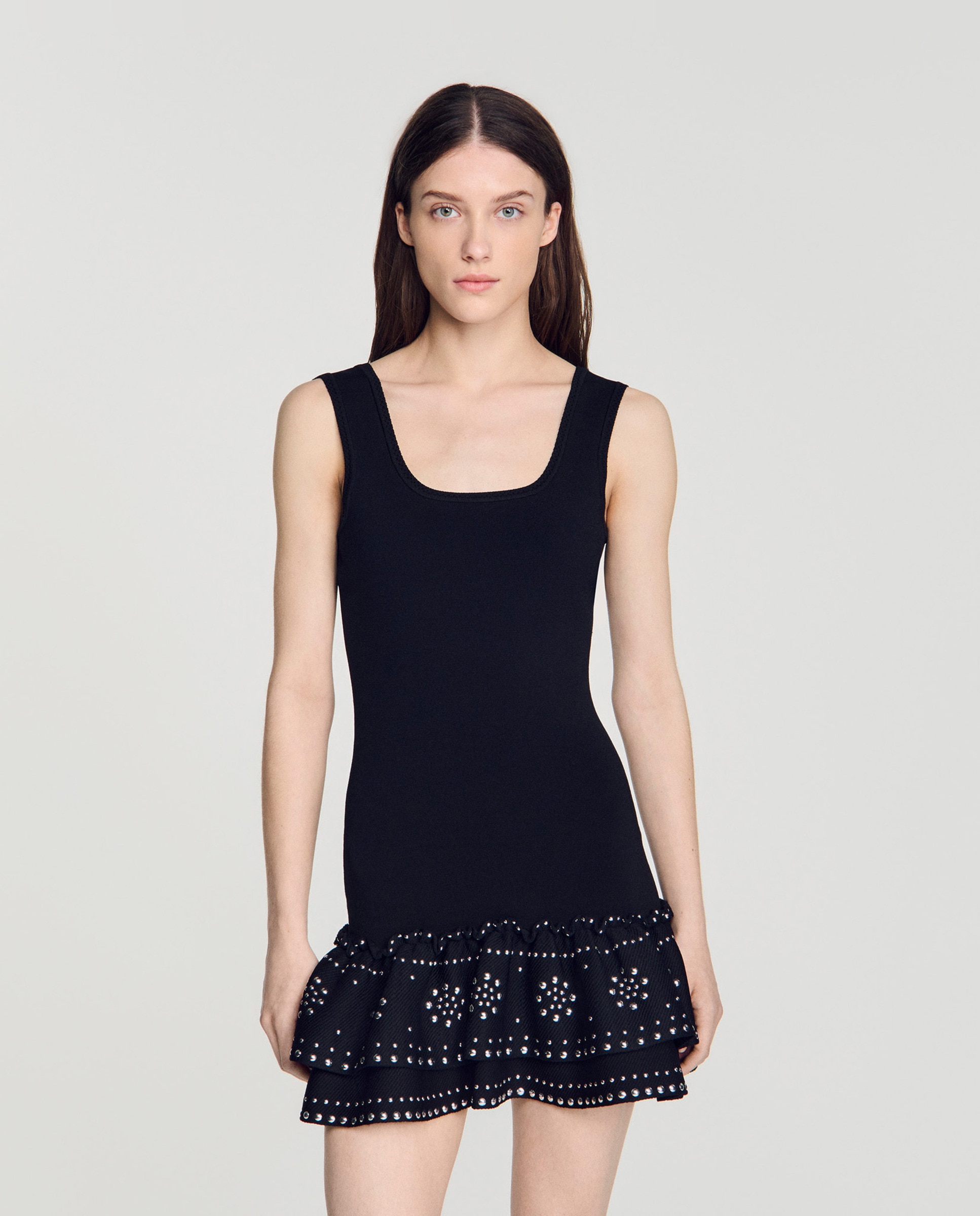 Vestido corto de punto con tachuelas - Sandro - Negro Negro-4