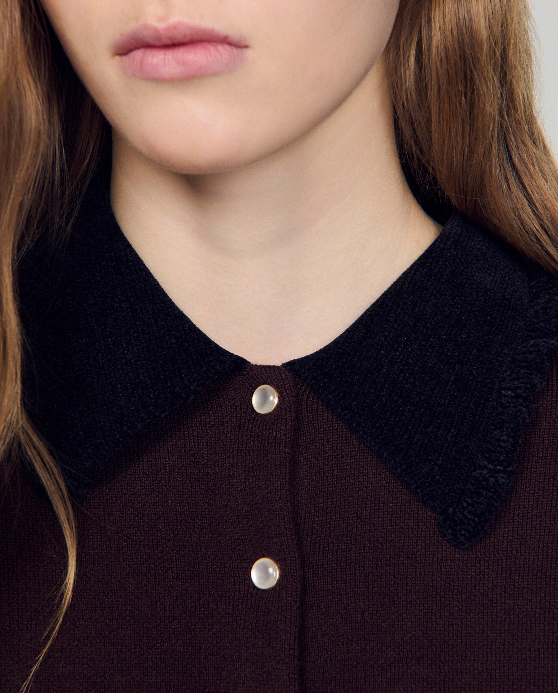 Cárdigan de punto de mujer corto estilo camisa con cuello de terciopelo - Sandro - Lila Lila-5