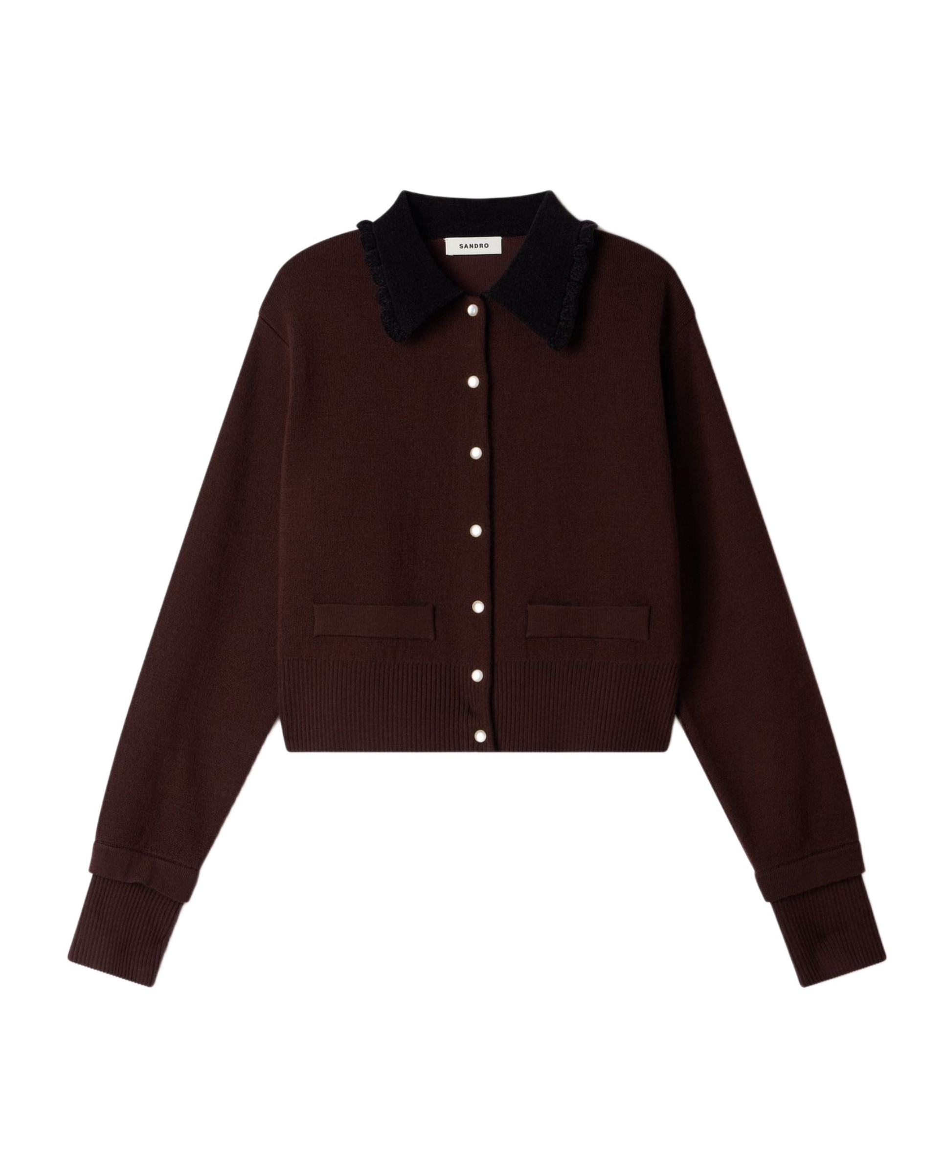 Cárdigan de punto de mujer corto estilo camisa con cuello de terciopelo - Sandro - Lila Lila-6