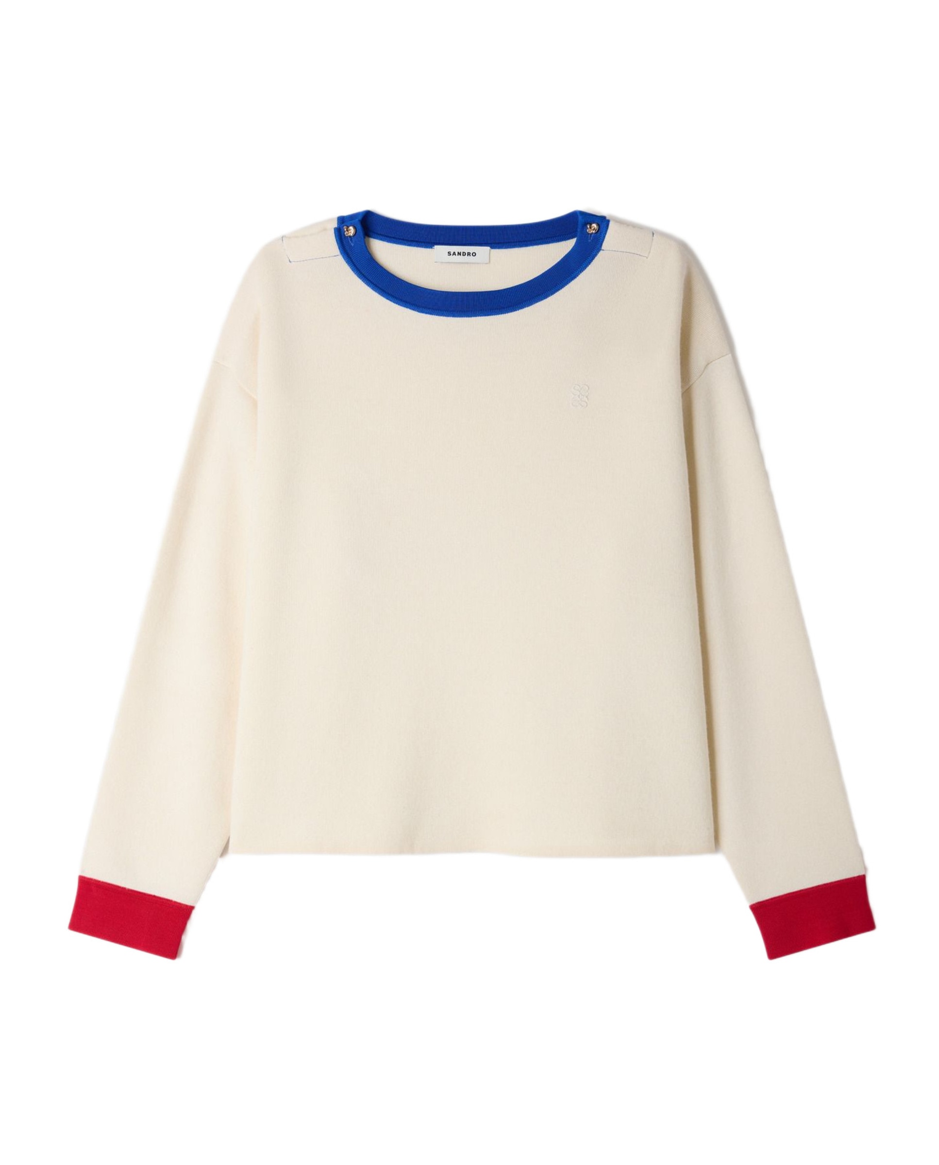 Jersey de mujer de lana holgado con cuello redondo en contraste - Sandro - Blanco Blanco-6