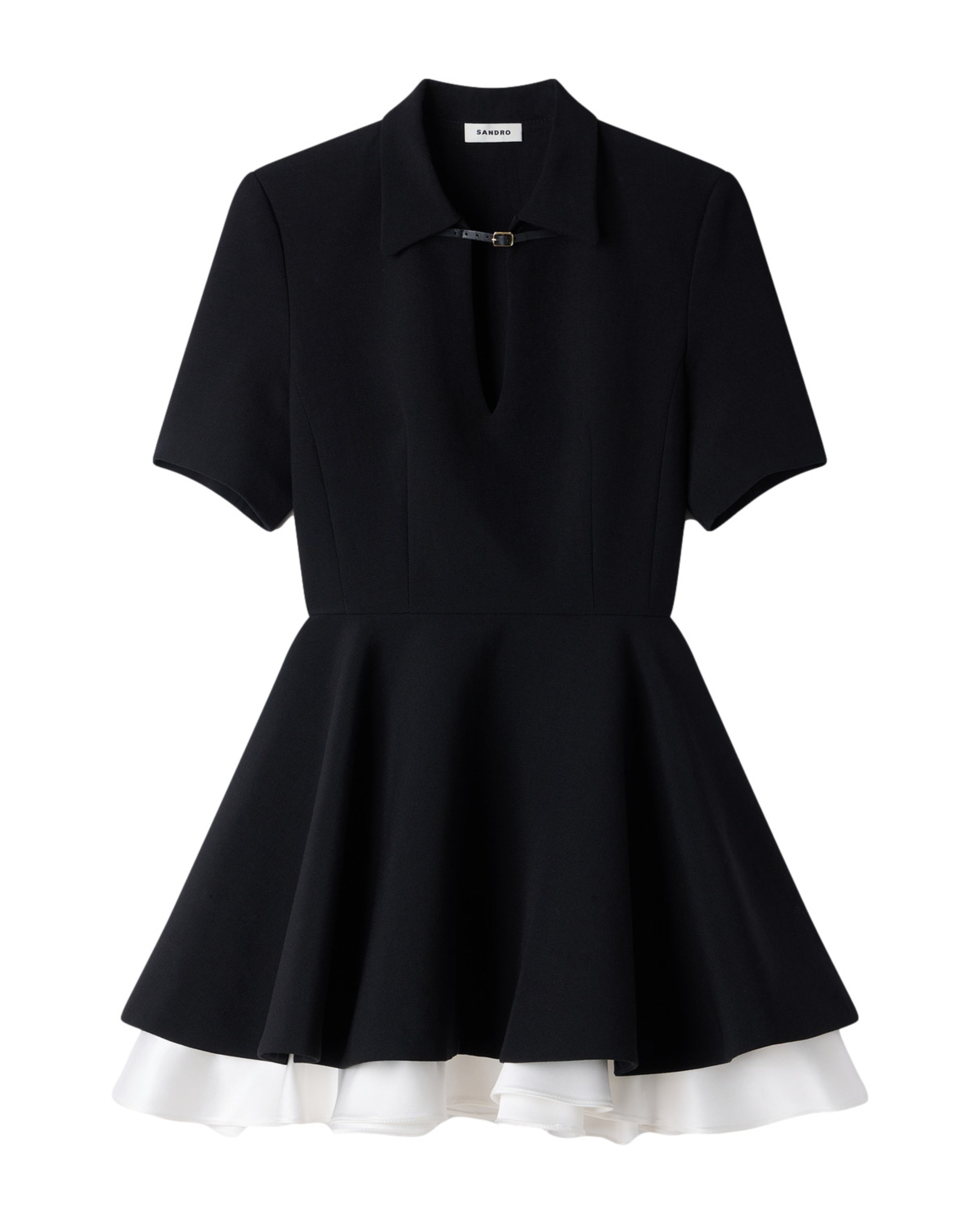 Vestido corto de falda de vuelo en contraste - Sandro - Negro Negro-6