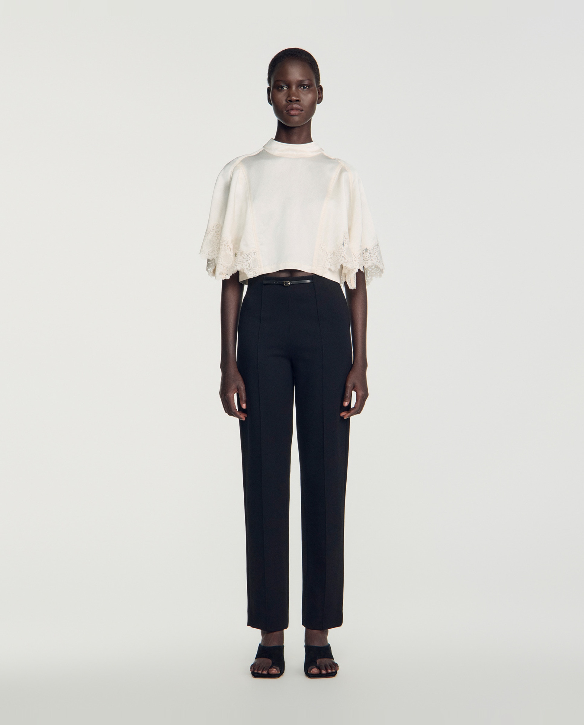 Pantalón de mujer recto elástico de talle alto - Sandro - Negro Negro-1