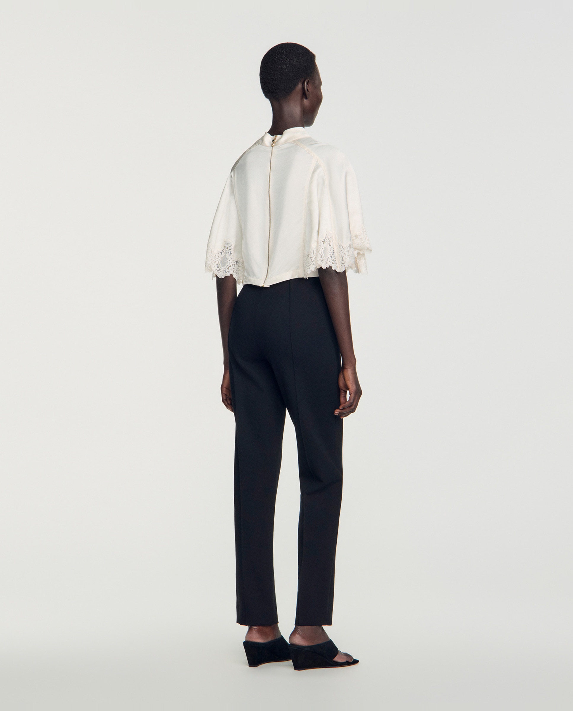 Pantalón de mujer recto elástico de talle alto - Sandro - Negro Negro-3