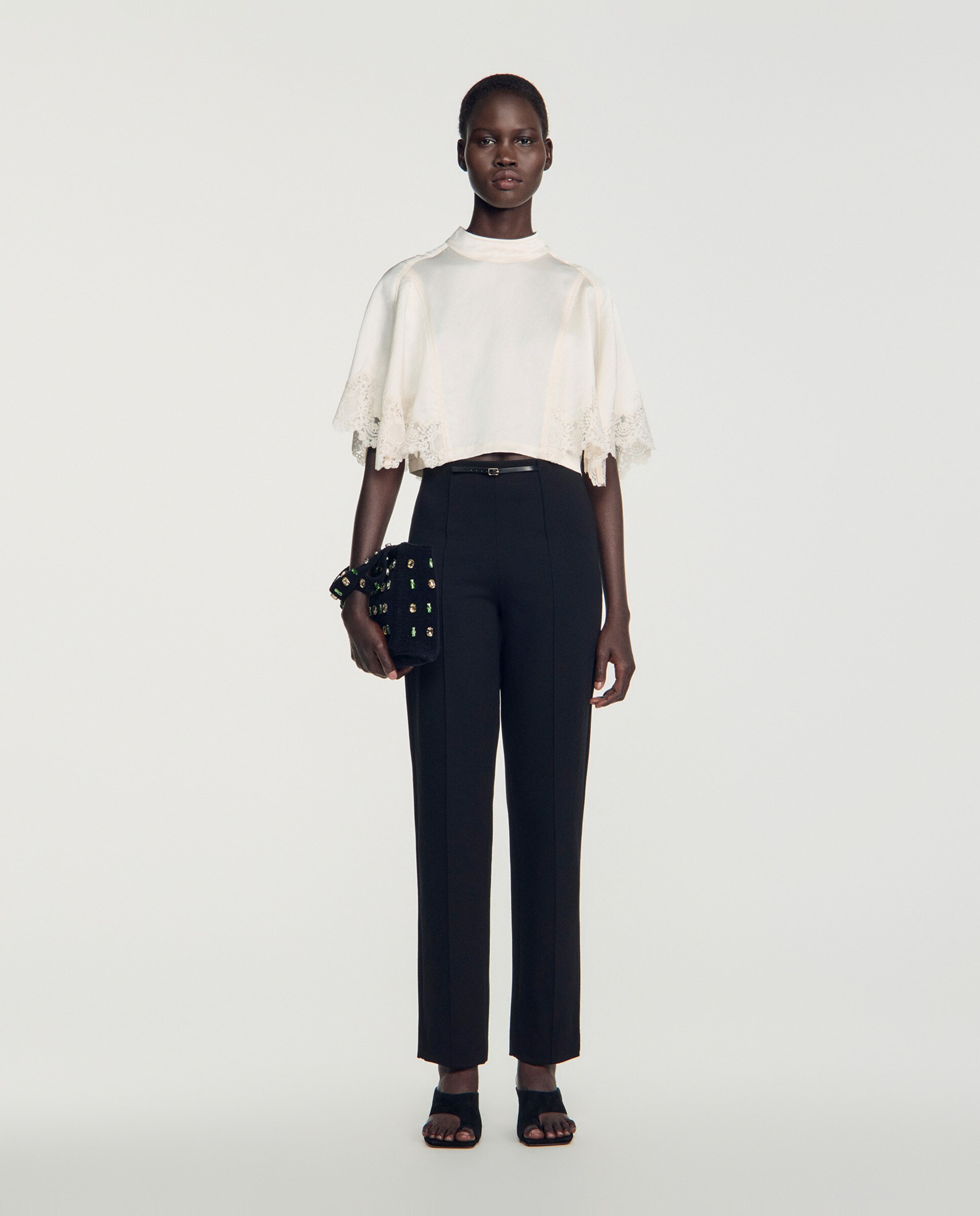 Pantalón de mujer recto elástico de talle alto - Sandro - Negro Negro-4