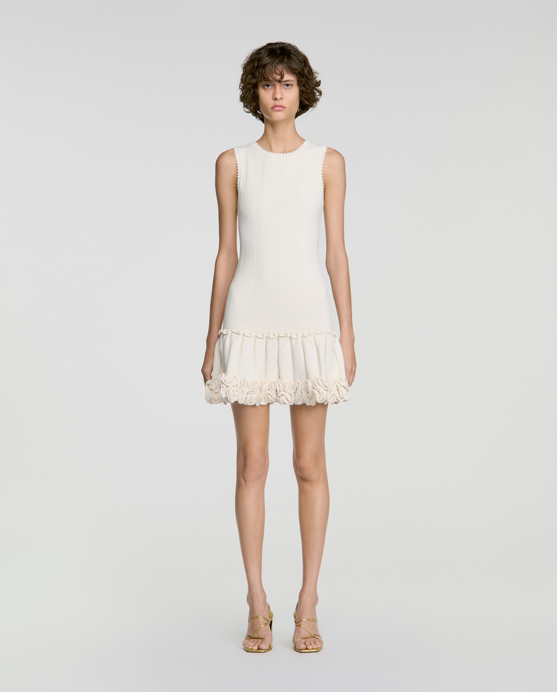 Vestido corto de punto entallado con flores - Sandro - Blanco Blanco-1