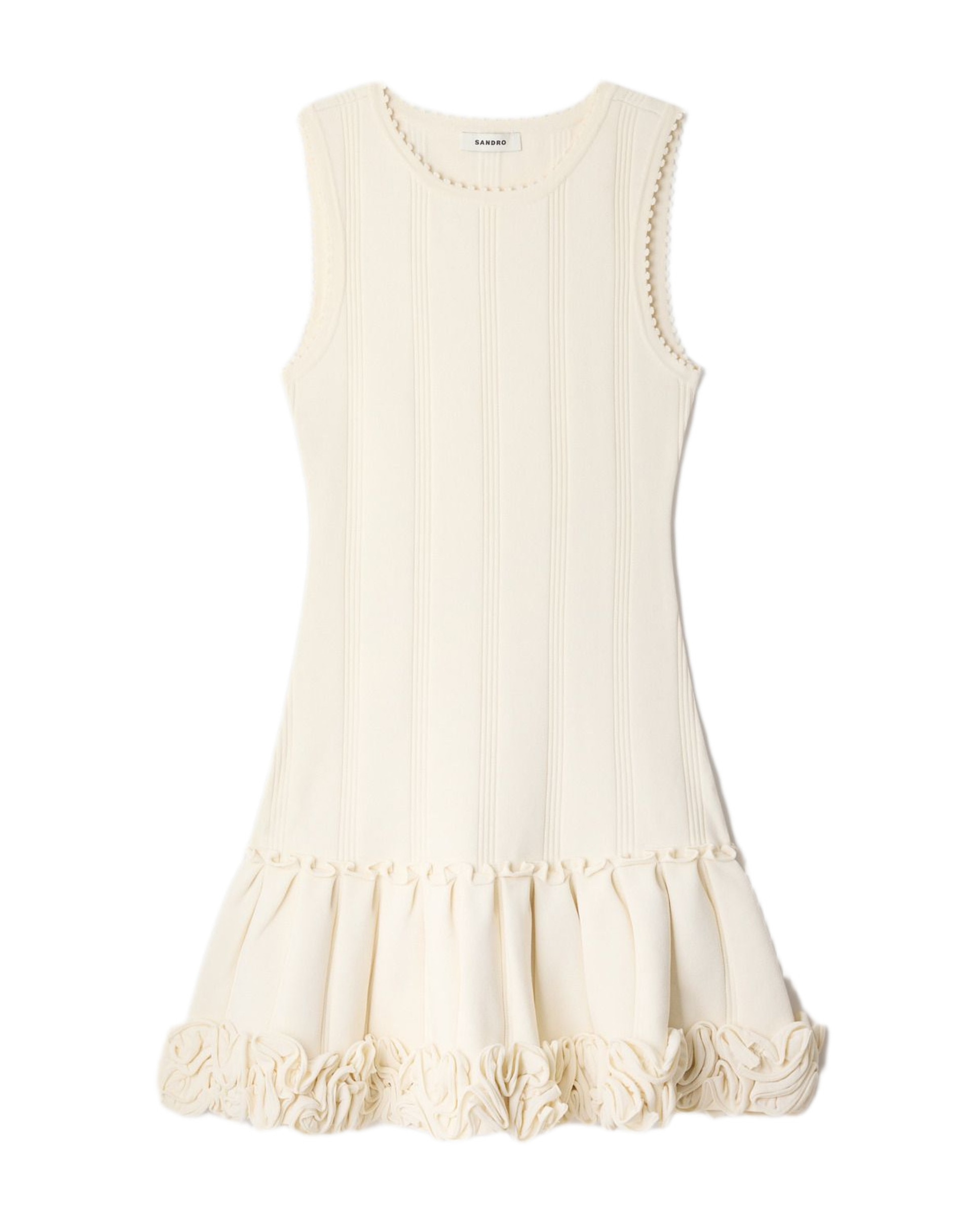 Vestido corto de punto entallado con flores - Sandro - Blanco Blanco-6