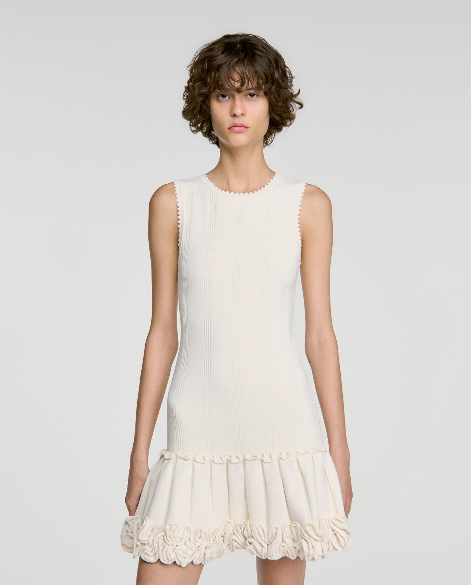 Vestido corto de punto entallado con flores - Sandro - Blanco Blanco-4
