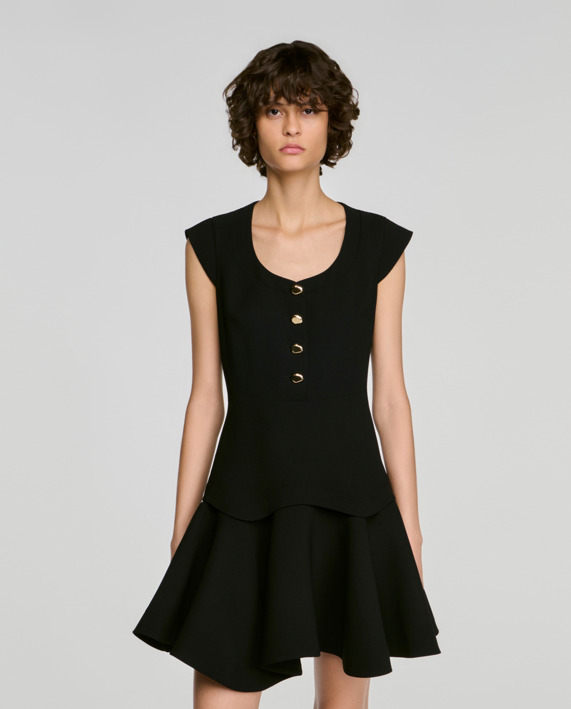 Vestido corto abotonado con volantes - Sandro - Negro Negro-4