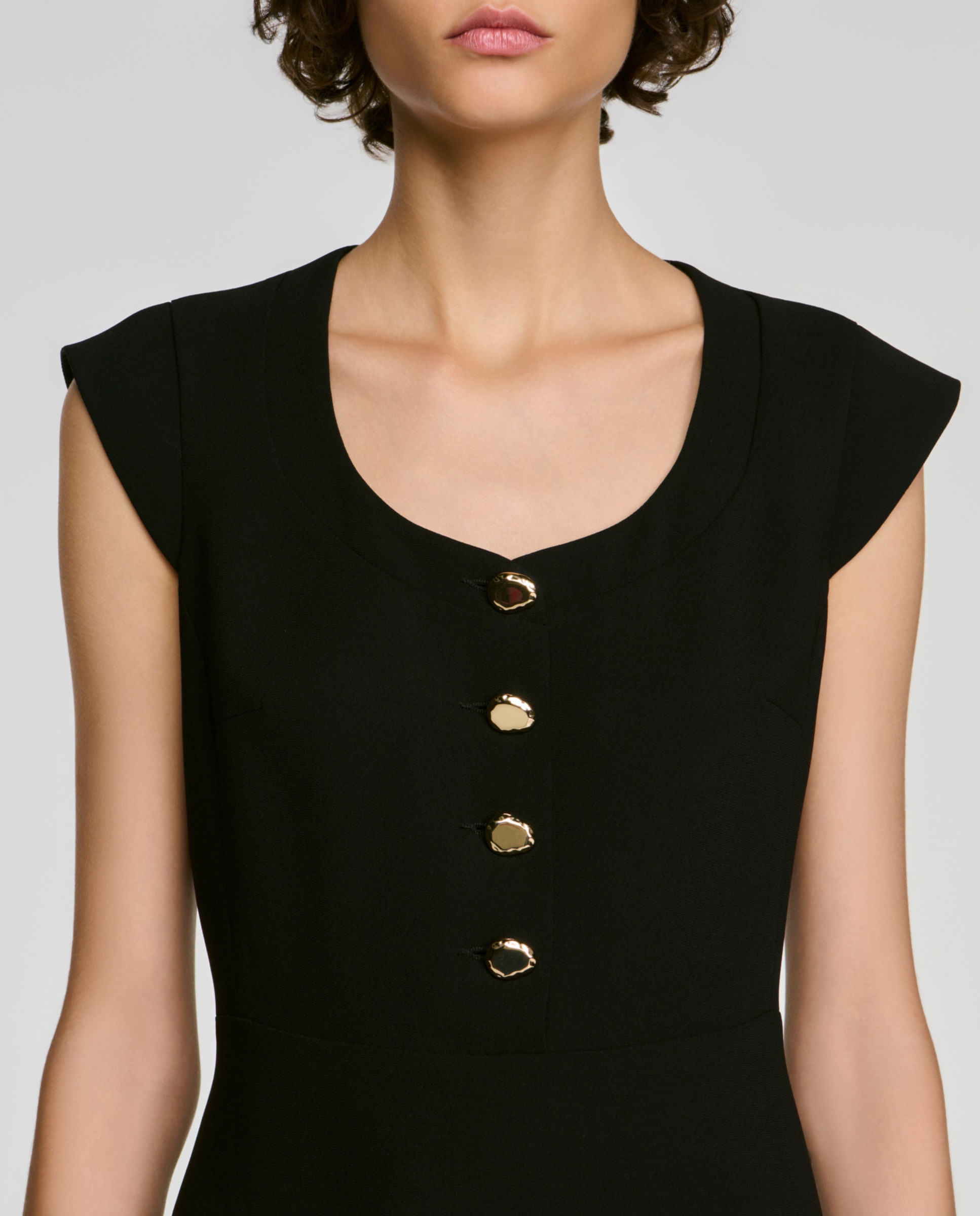 Vestido corto abotonado con volantes - Sandro - Negro Negro-5