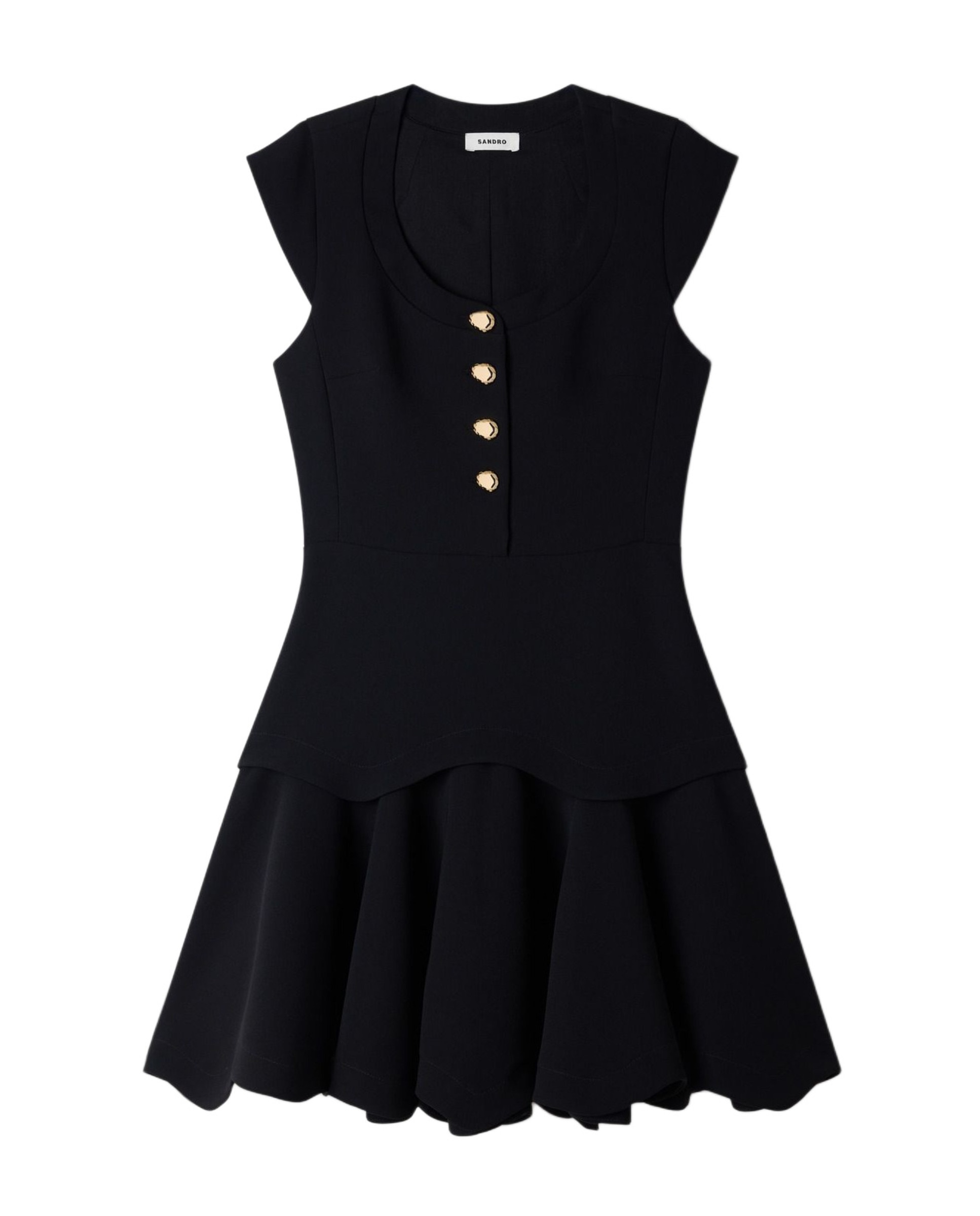 Vestido corto abotonado con volantes - Sandro - Negro Negro-6