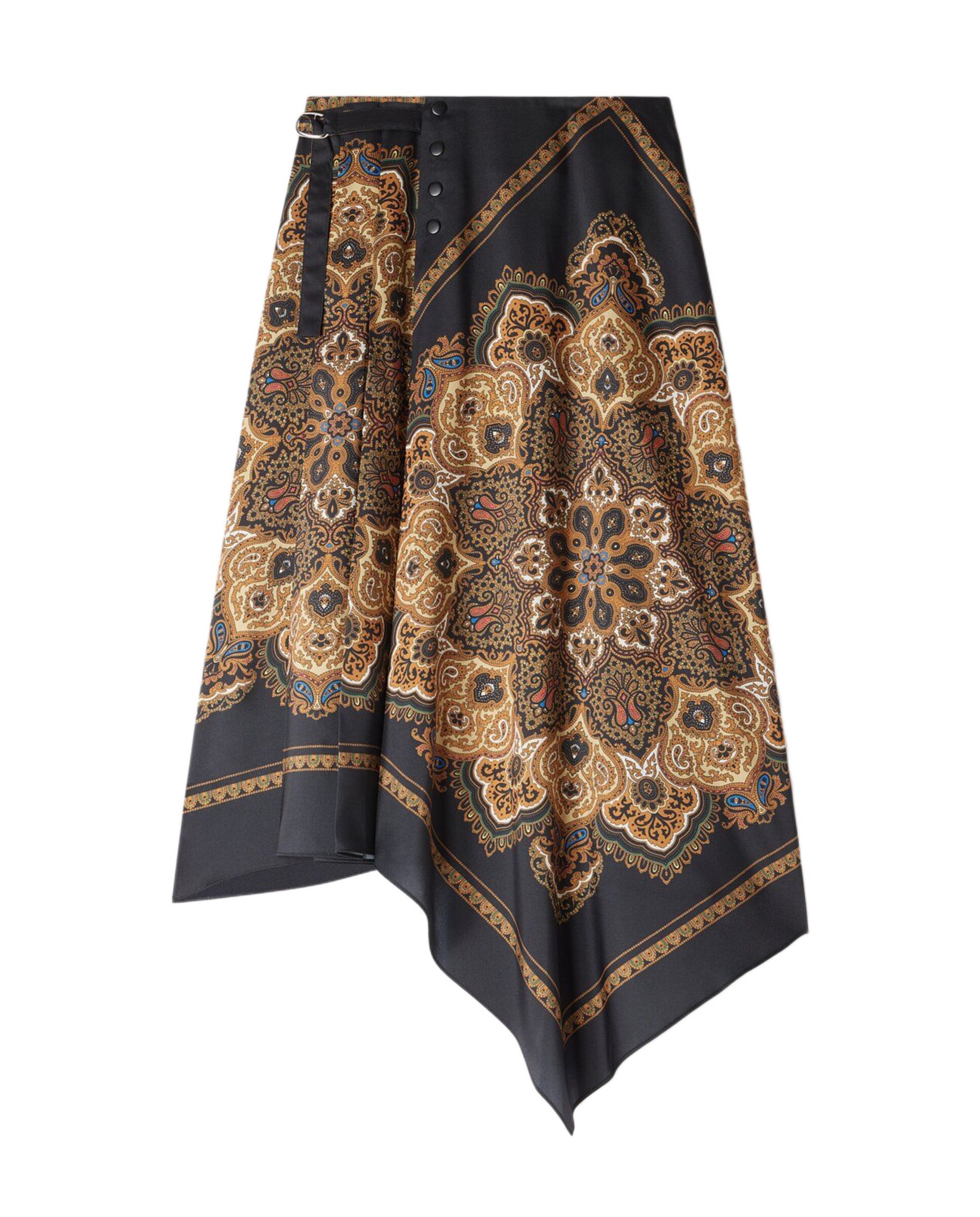 Falda larga asimétrica estampado pañuelo - Sandro - Negro / Naranja Negro / Naranja-6