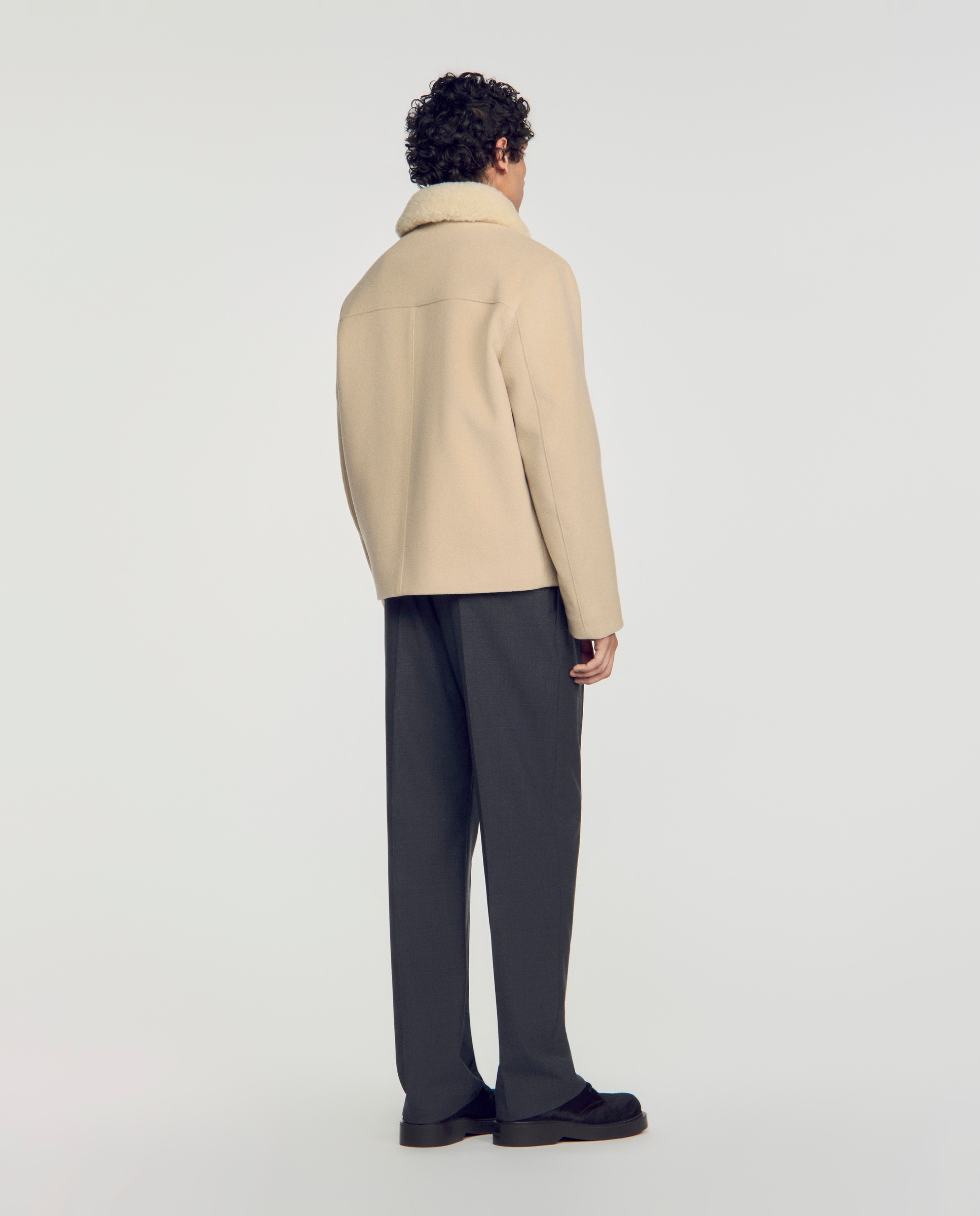 Cazadora de hombre de lana y cachemira con cuello de borreguito - Sandro - Beige Beige-2