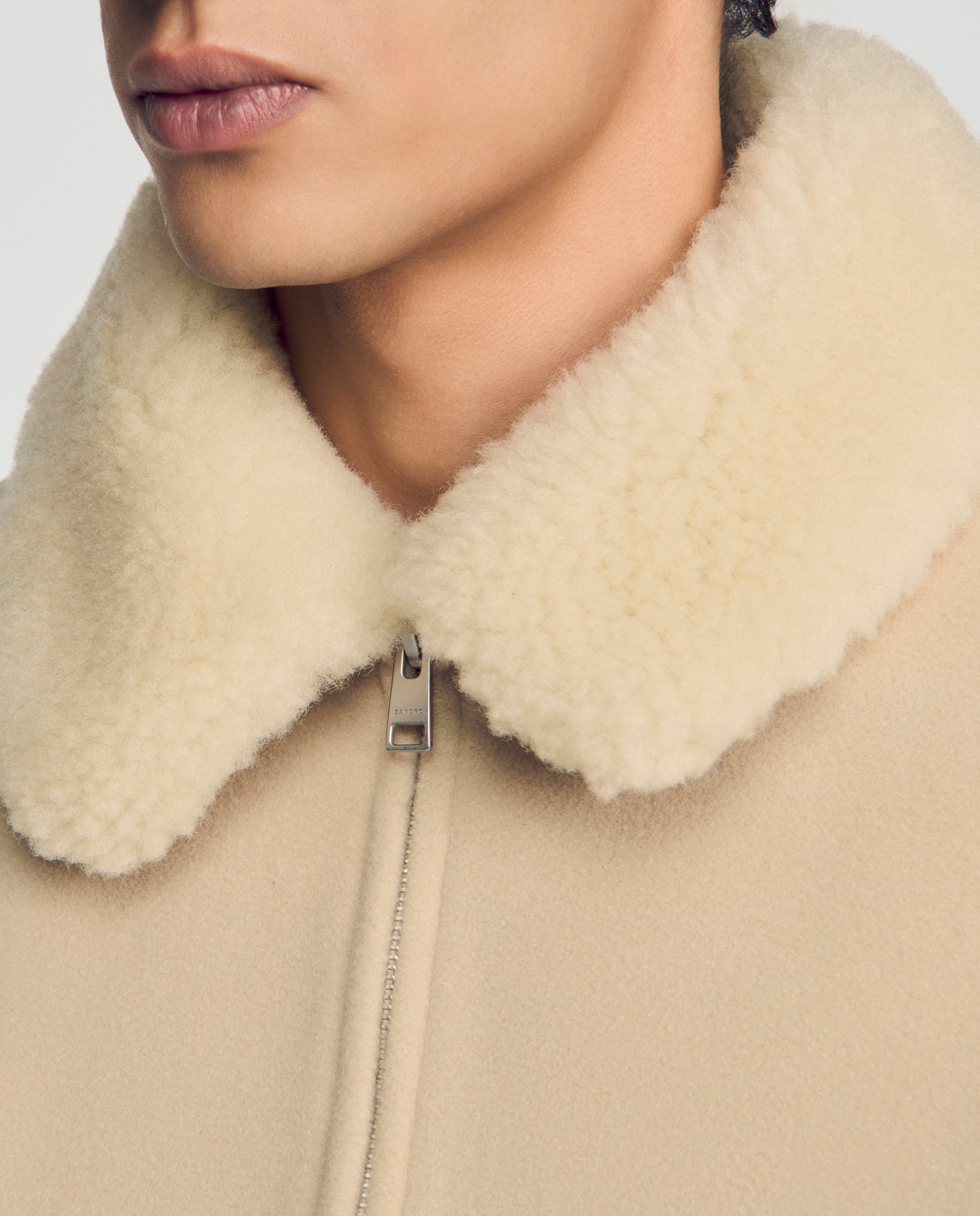 Cazadora de hombre de lana y cachemira con cuello de borreguito - Sandro - Beige Beige-5