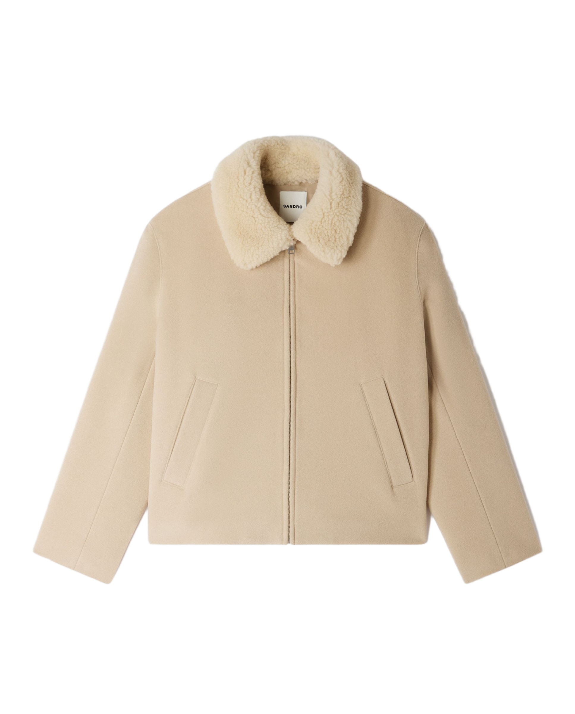 Cazadora de hombre de lana y cachemira con cuello de borreguito - Sandro - Beige Beige-6