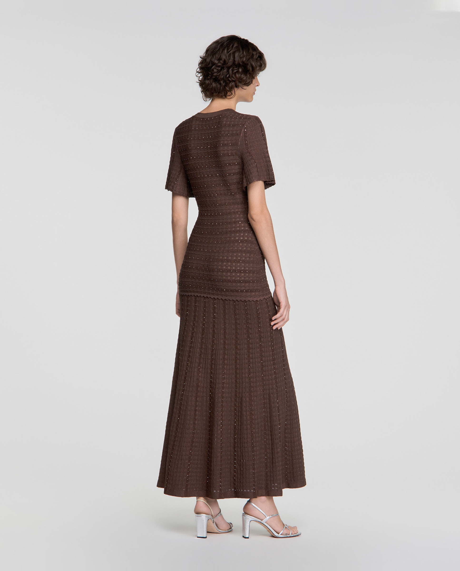 Vestido largo de punto texturizado con strass - Sandro - Marrón Marrón-2