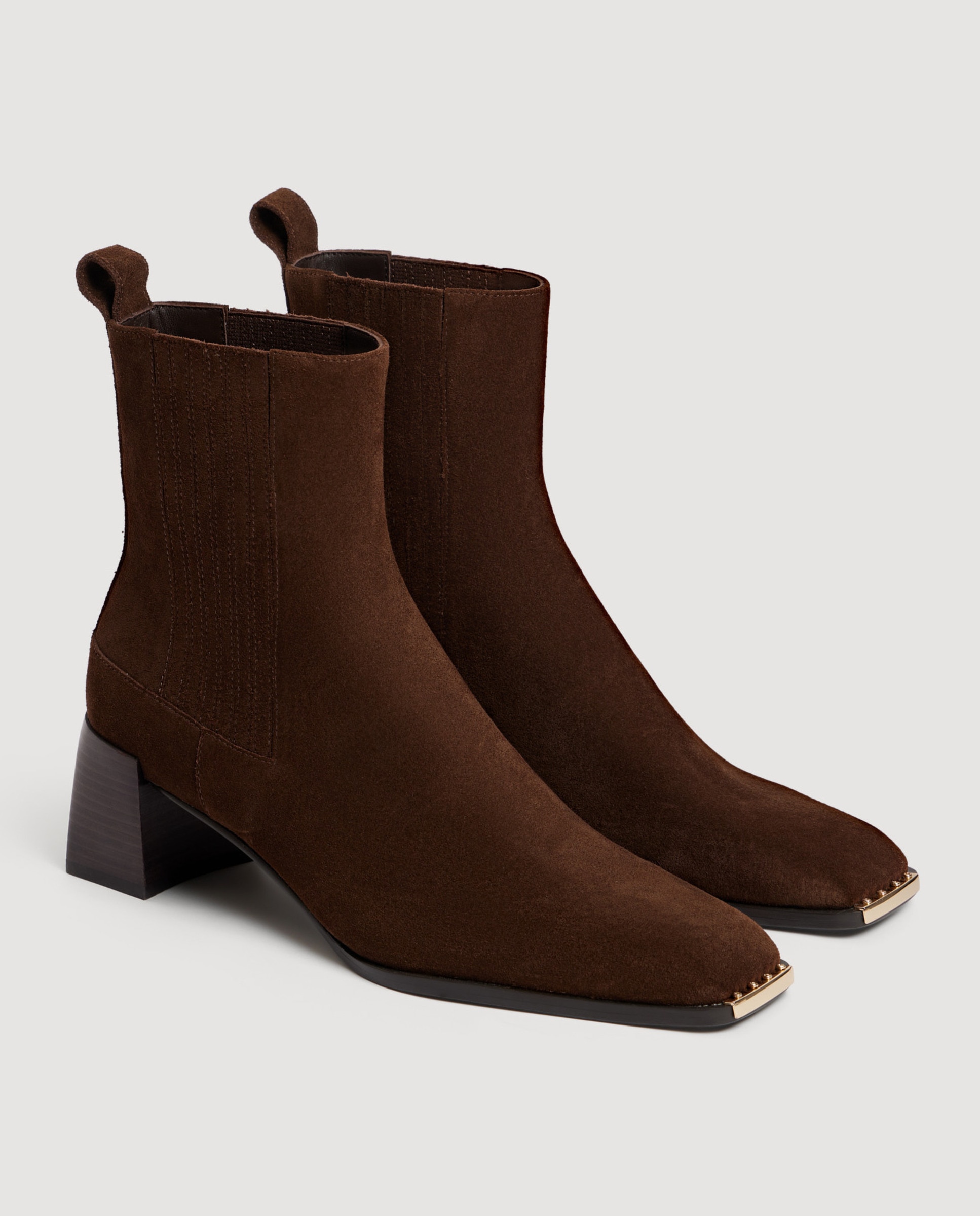 Botines básicos de mujer de ante y puntera metálica - Sandro - Marrón Marrón-4