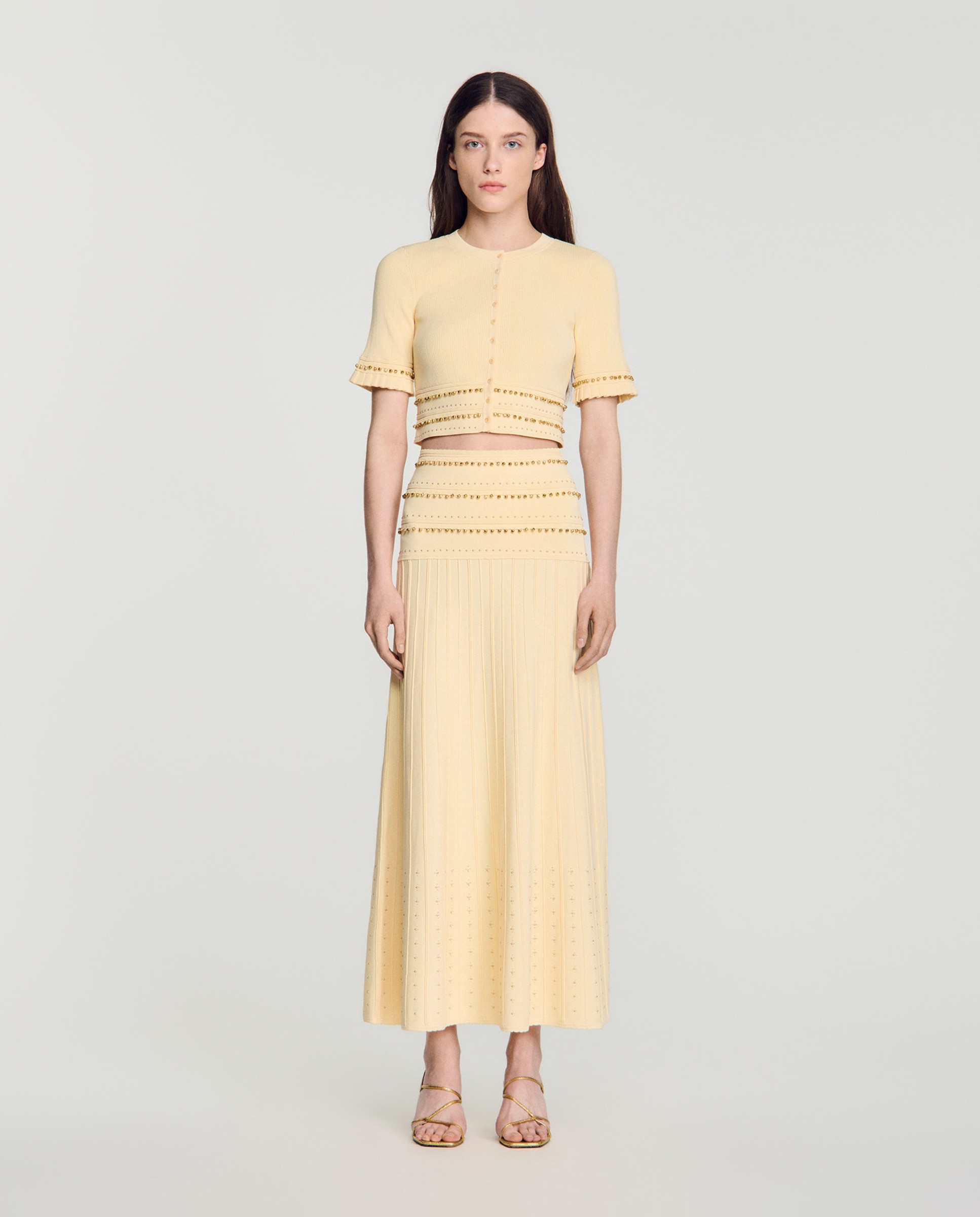 Falda larga de punto con colgantes - Sandro - Beige Beige-1