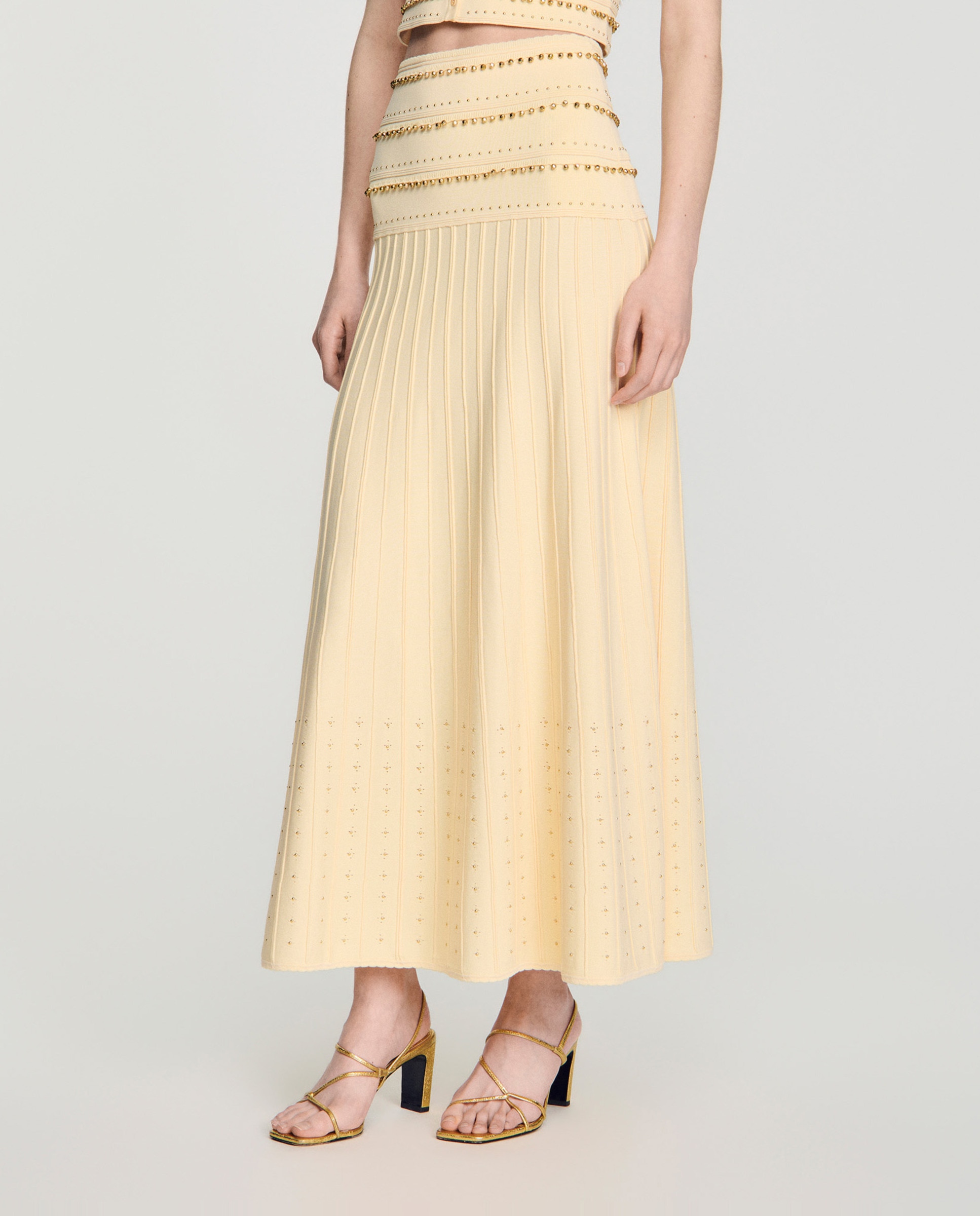 Falda larga de punto con colgantes - Sandro - Beige Beige-2