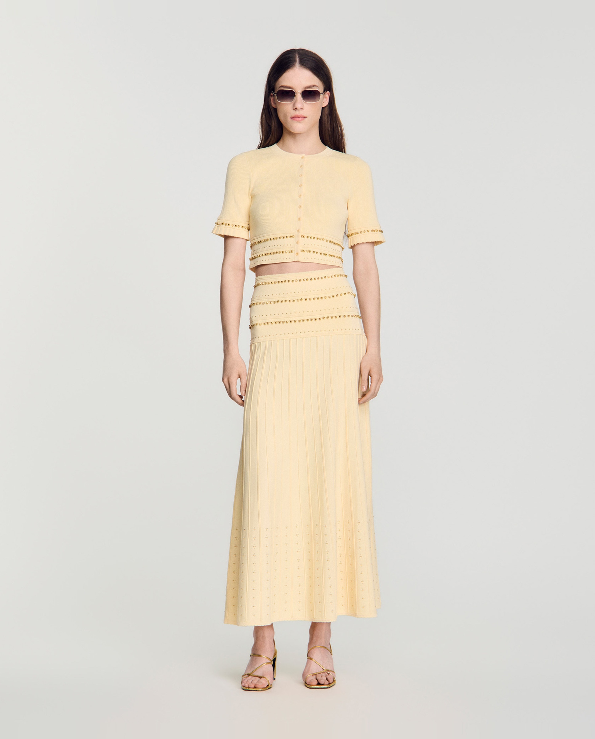 Falda larga de punto con colgantes - Sandro - Beige Beige-4