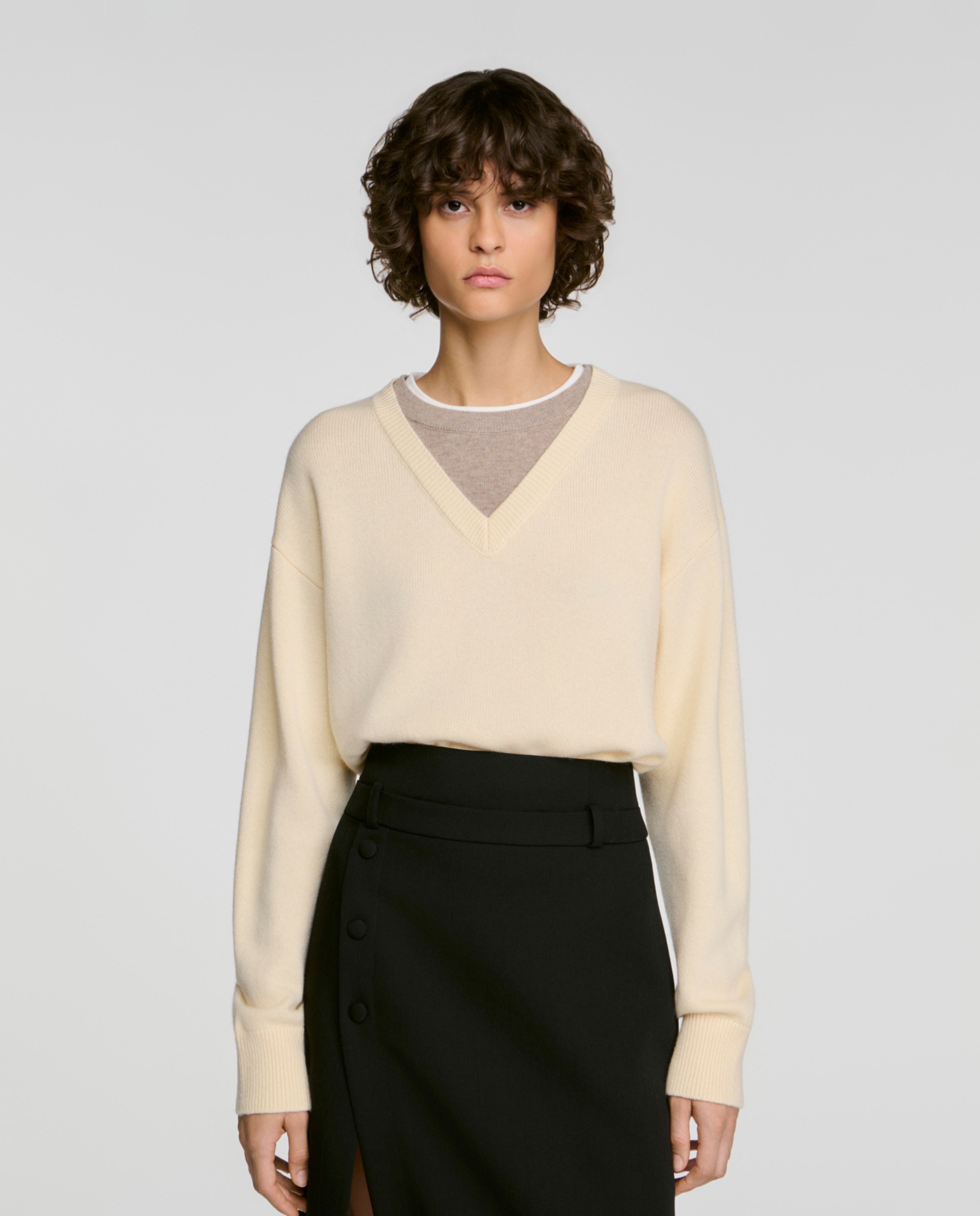 Imagen 0 de Jersey de mujer 2 en 1 de punto trenzado con lana y cachemira Blanco
