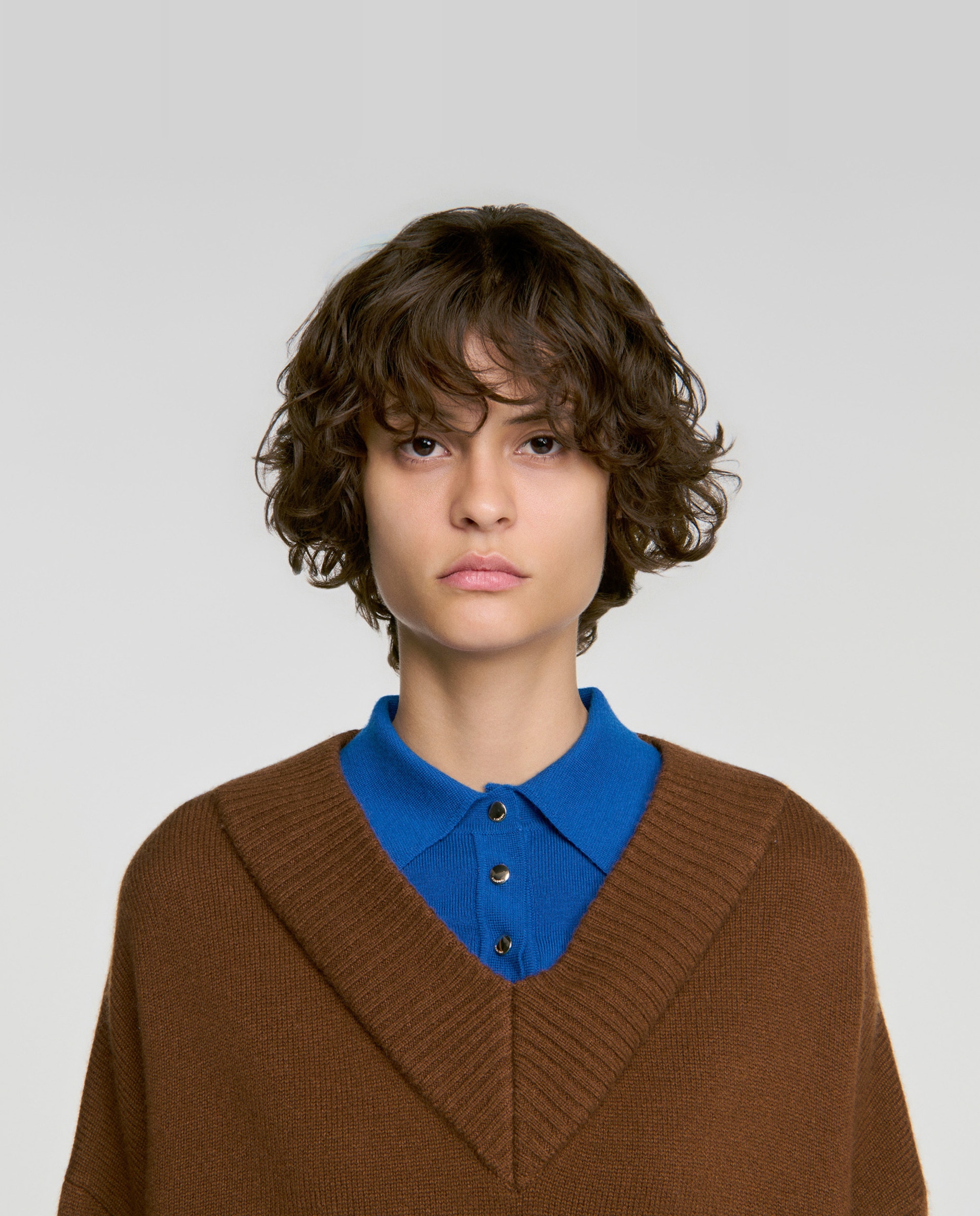 Jersey de mujer 2 en 1 con cuello polo de lana y cachemira - Sandro - Camel Camel-5