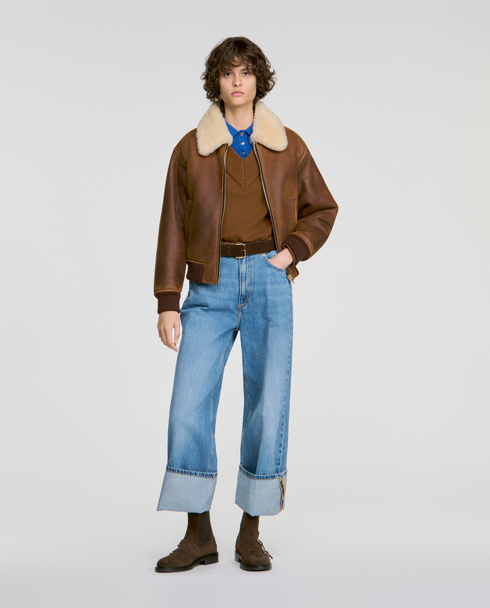 Jersey de mujer 2 en 1 con cuello polo de lana y cachemira - Sandro - Camel Camel-6