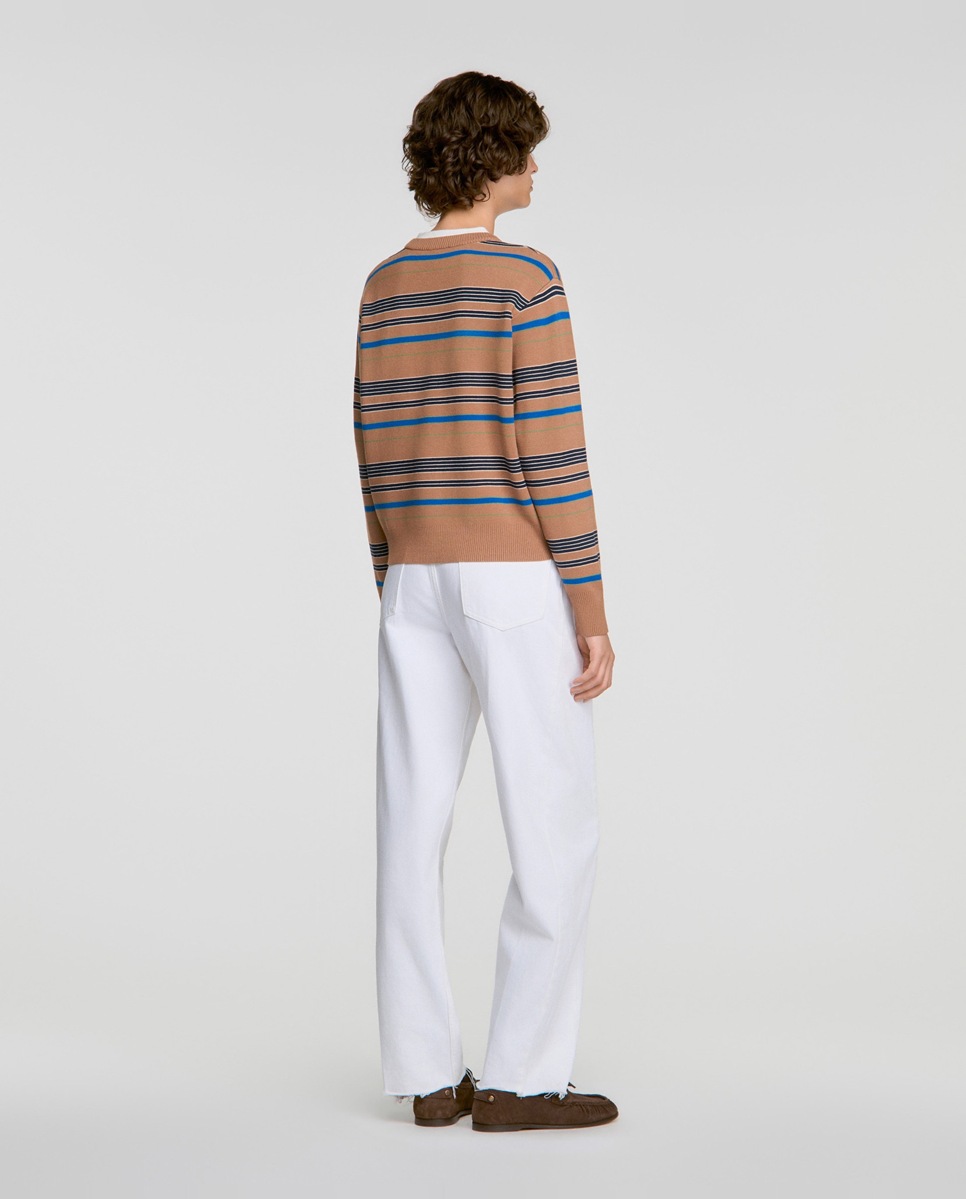 Jersey de mujer a rayas efecto 2 en 1 con cuello en contraste - Sandro - Camel Camel-2