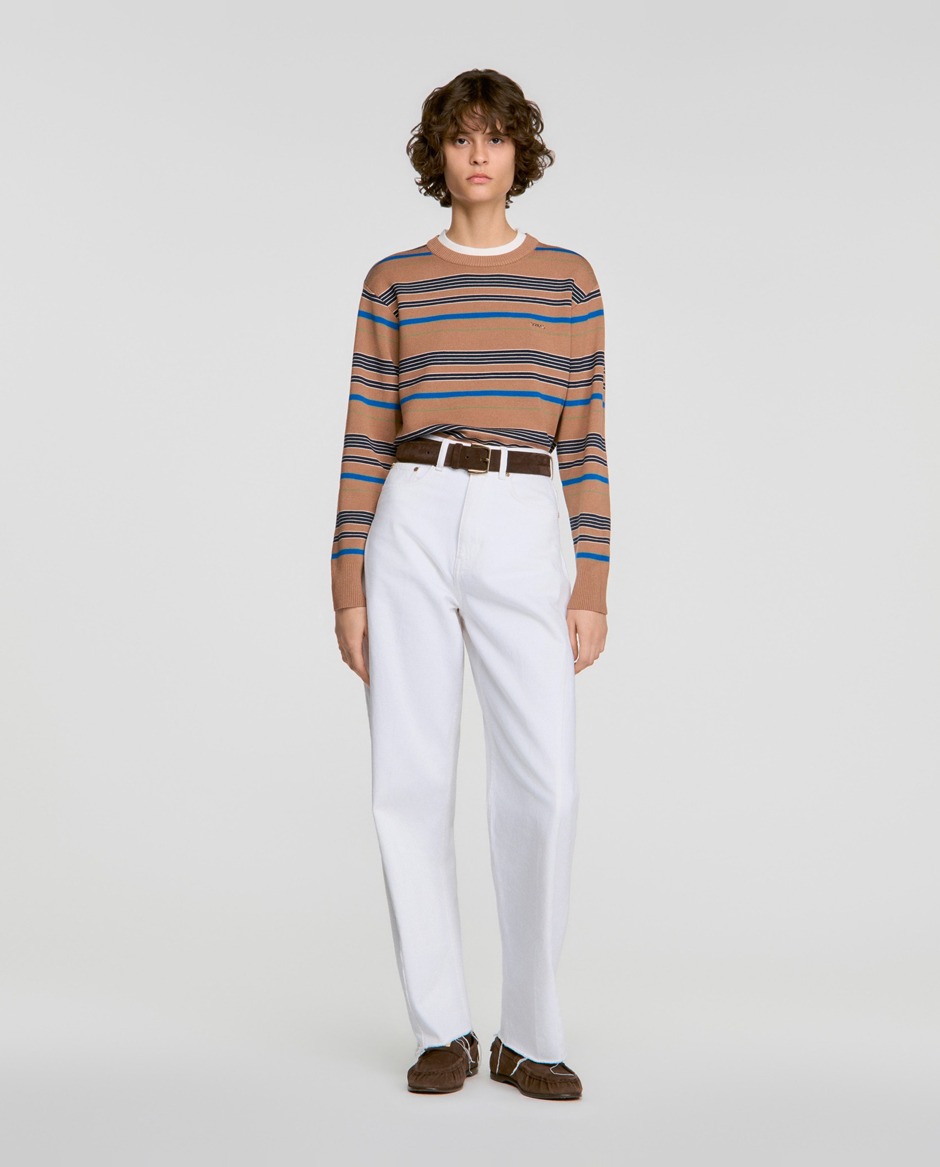 Jersey de mujer a rayas efecto 2 en 1 con cuello en contraste - Sandro - Camel Camel-3