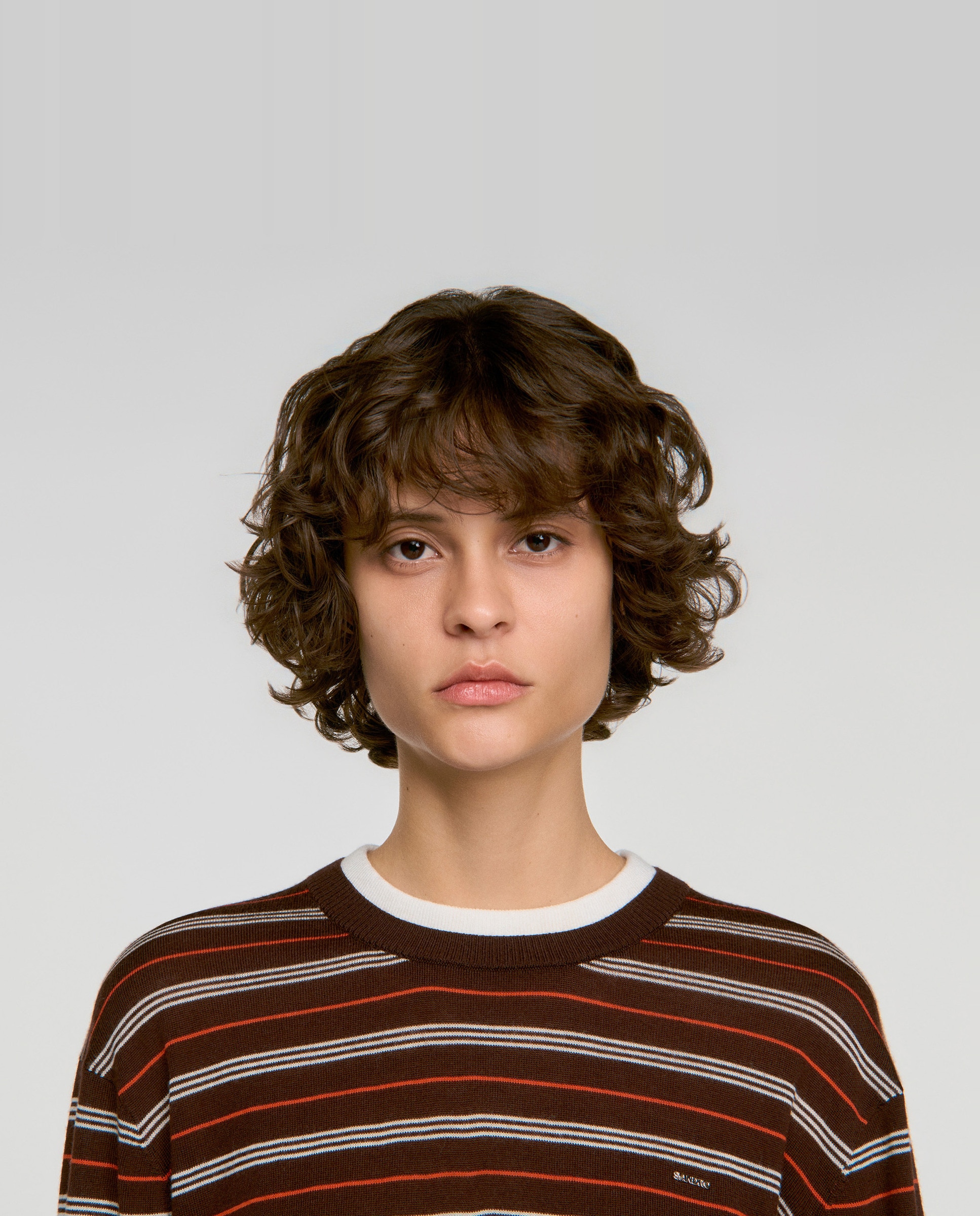 Jersey de mujer 100% lana a rayas de corte amplio - Sandro - Marrón Marrón-4