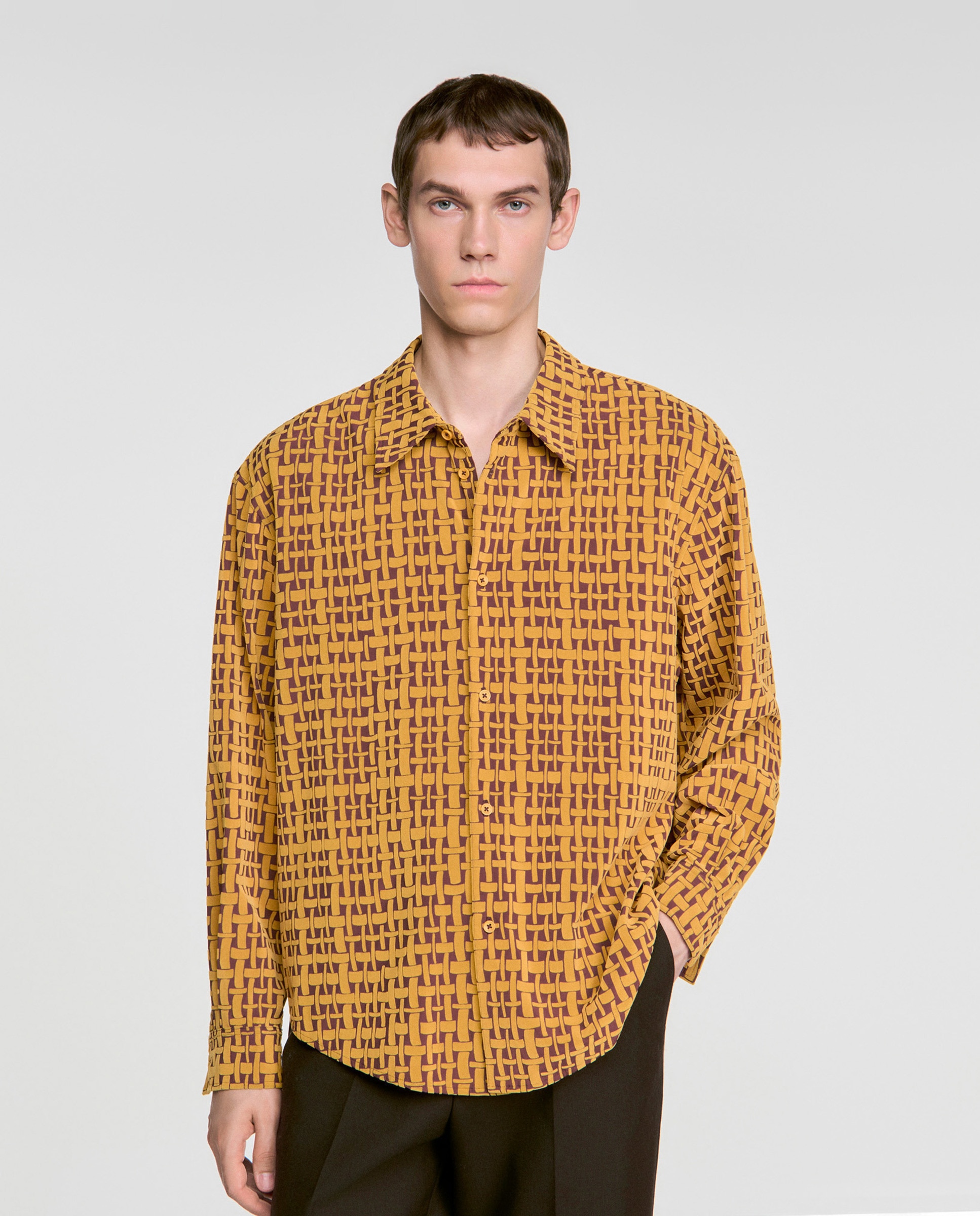 Camisa de vestir de hombre con motivo flocado terciopelo y corte ancho - Sandro - Amarillo Amarillo-1