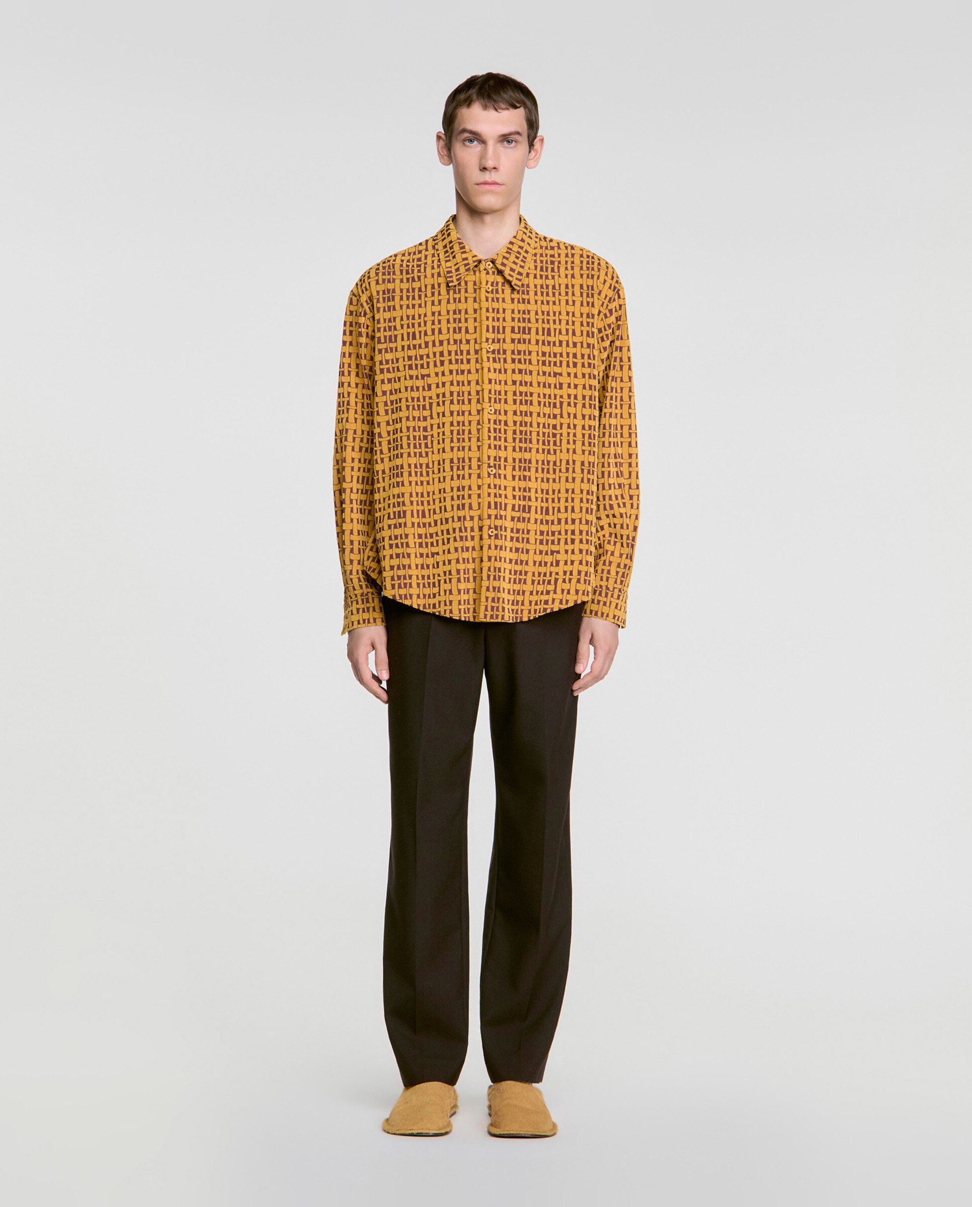 Camisa de vestir de hombre con motivo flocado terciopelo y corte ancho - Sandro - Amarillo Amarillo-3