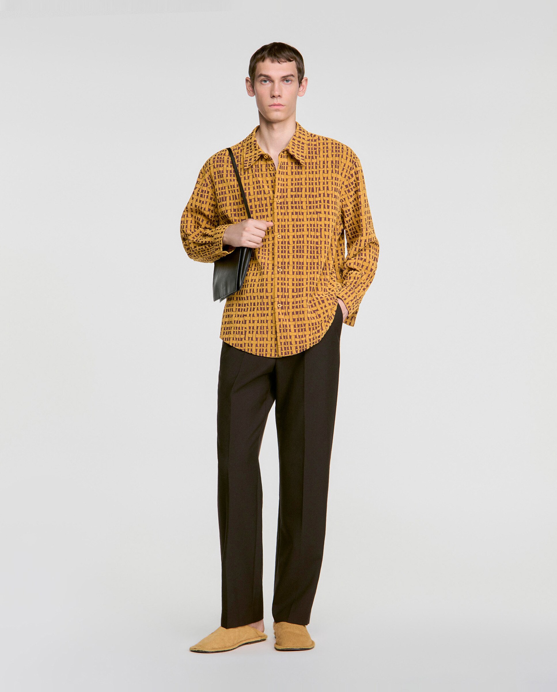 Camisa de vestir de hombre con motivo flocado terciopelo y corte ancho - Sandro - Amarillo Amarillo-4