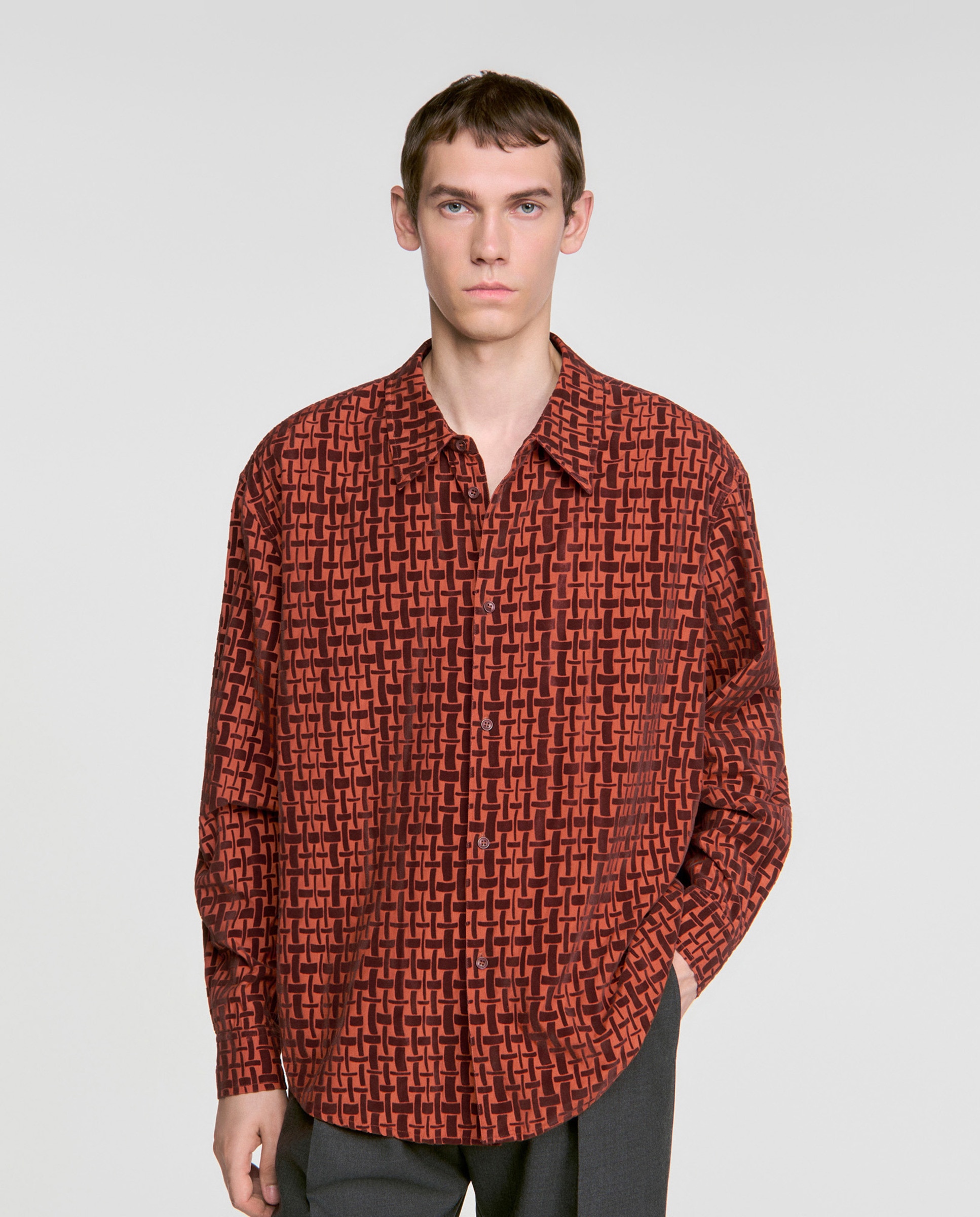 Camisa de vestir de hombre con motivo flocado terciopelo y corte ancho - Sandro - Naranja Naranja-1
