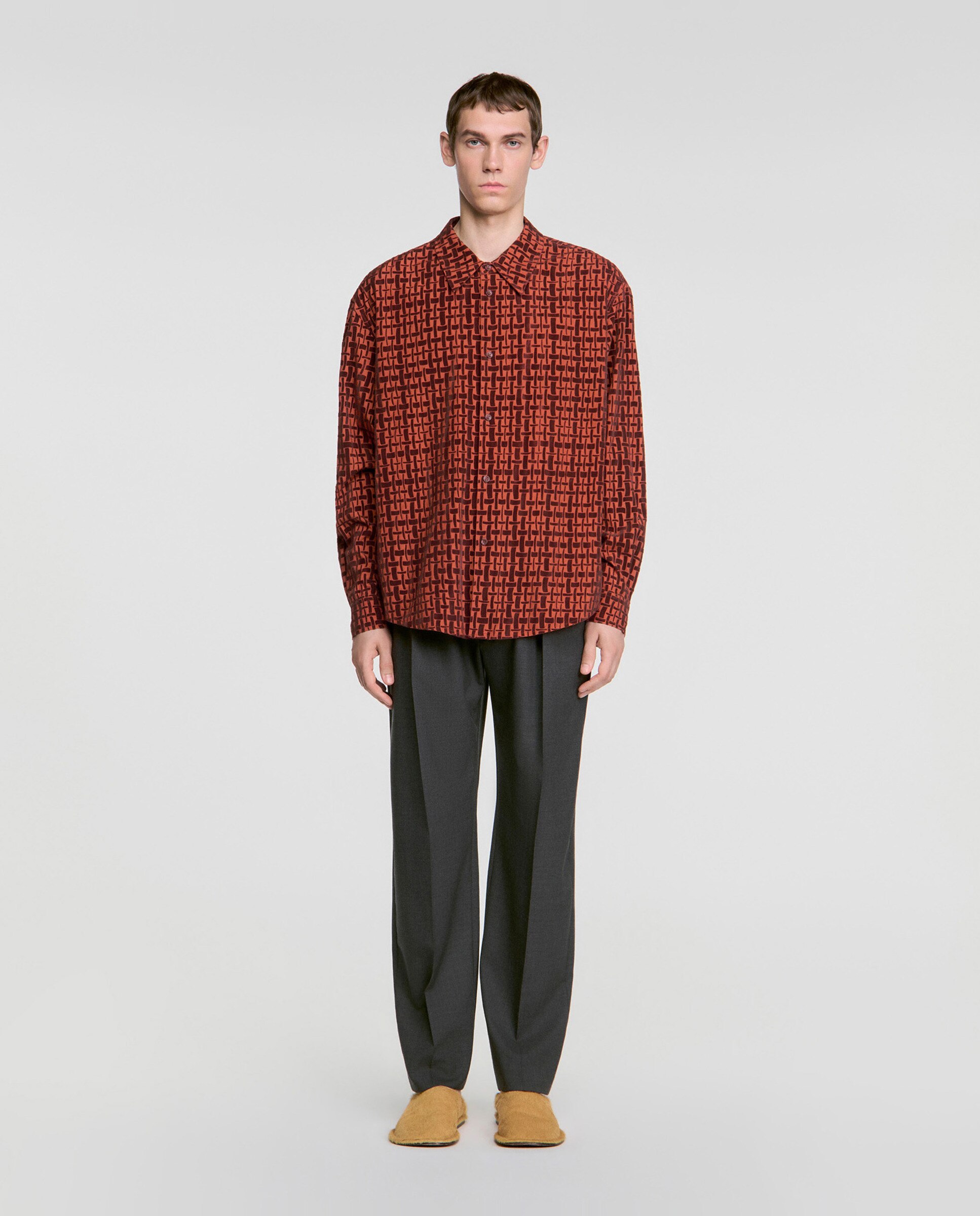 Camisa de vestir de hombre con motivo flocado terciopelo y corte ancho - Sandro - Naranja Naranja-3
