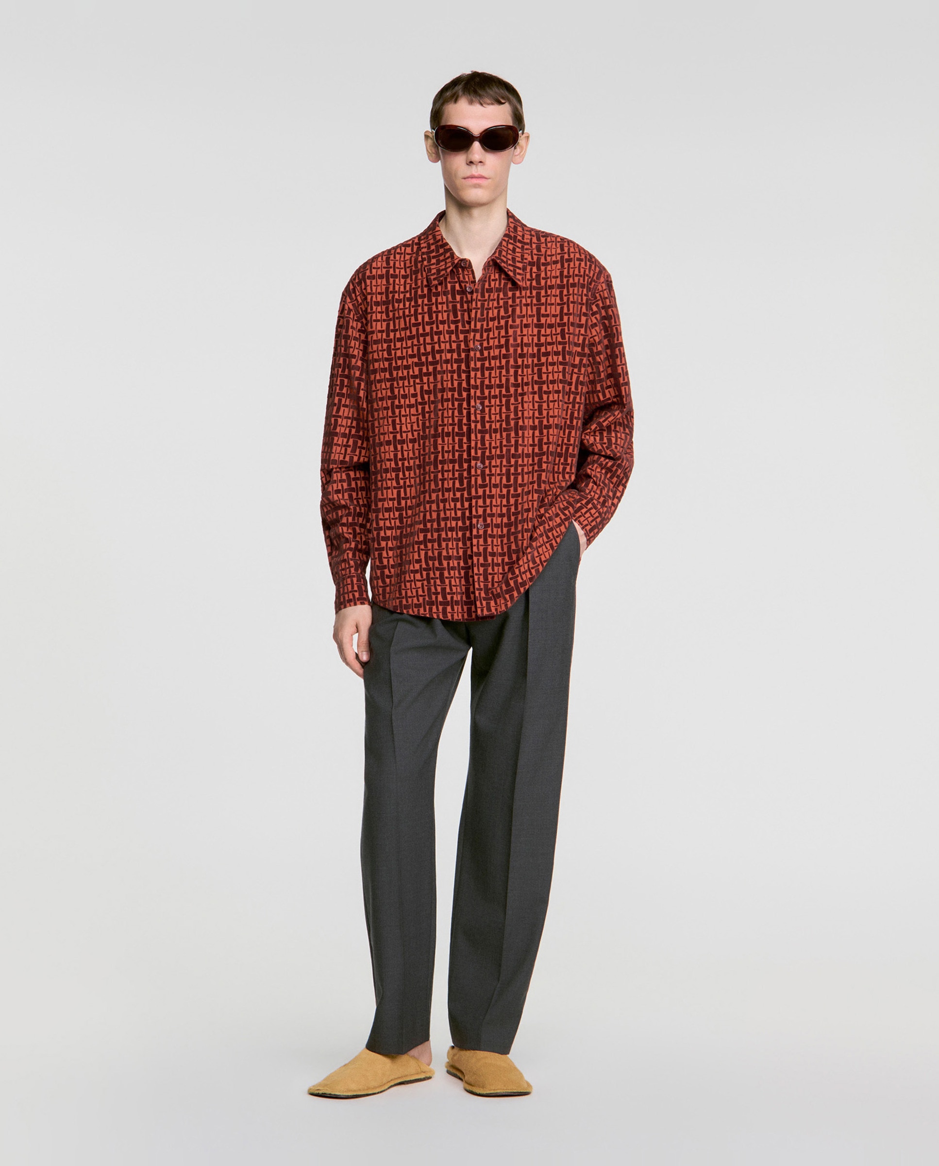 Camisa de vestir de hombre con motivo flocado terciopelo y corte ancho - Sandro - Naranja Naranja-4
