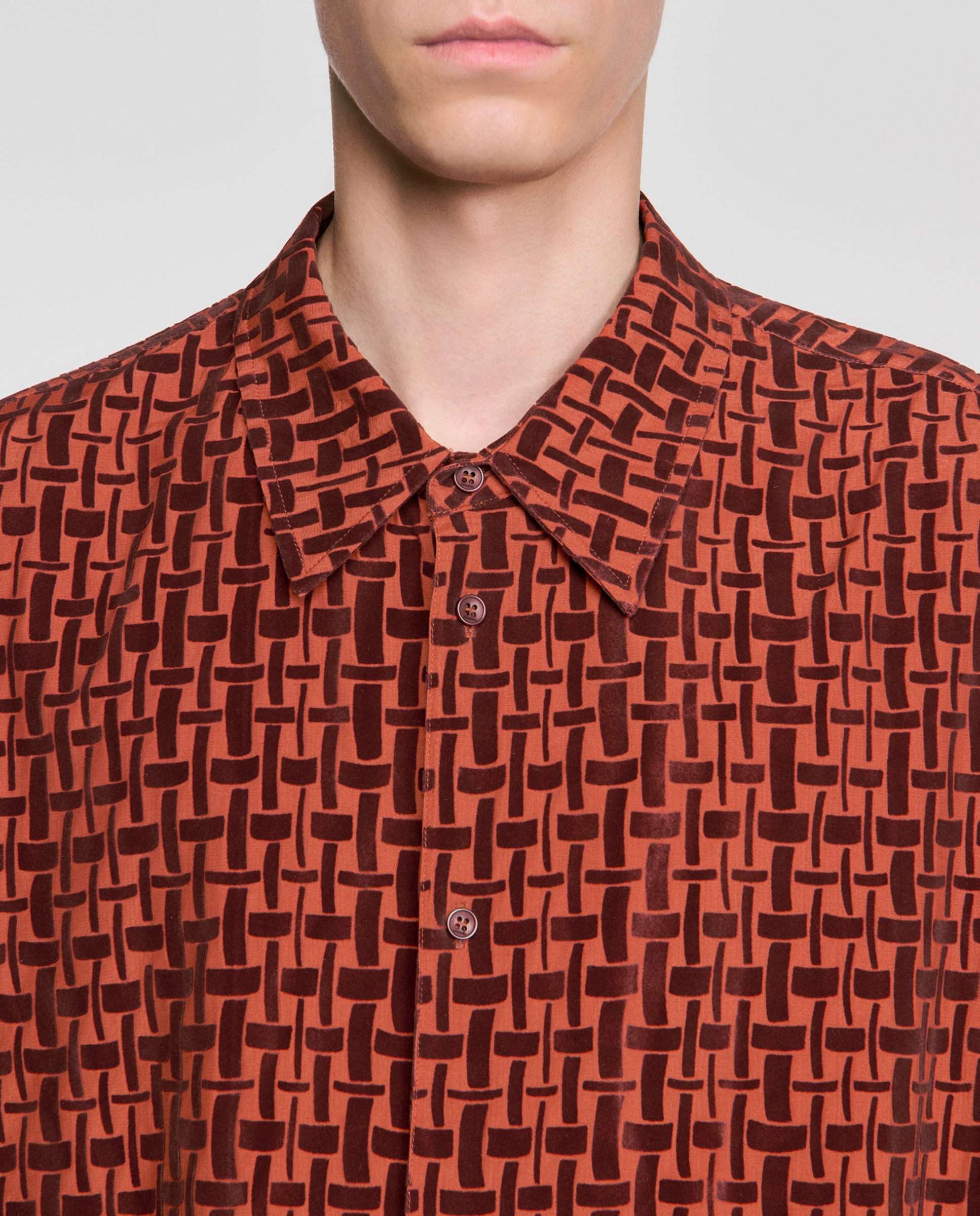 Camisa de vestir de hombre con motivo flocado terciopelo y corte ancho - Sandro - Naranja Naranja-5