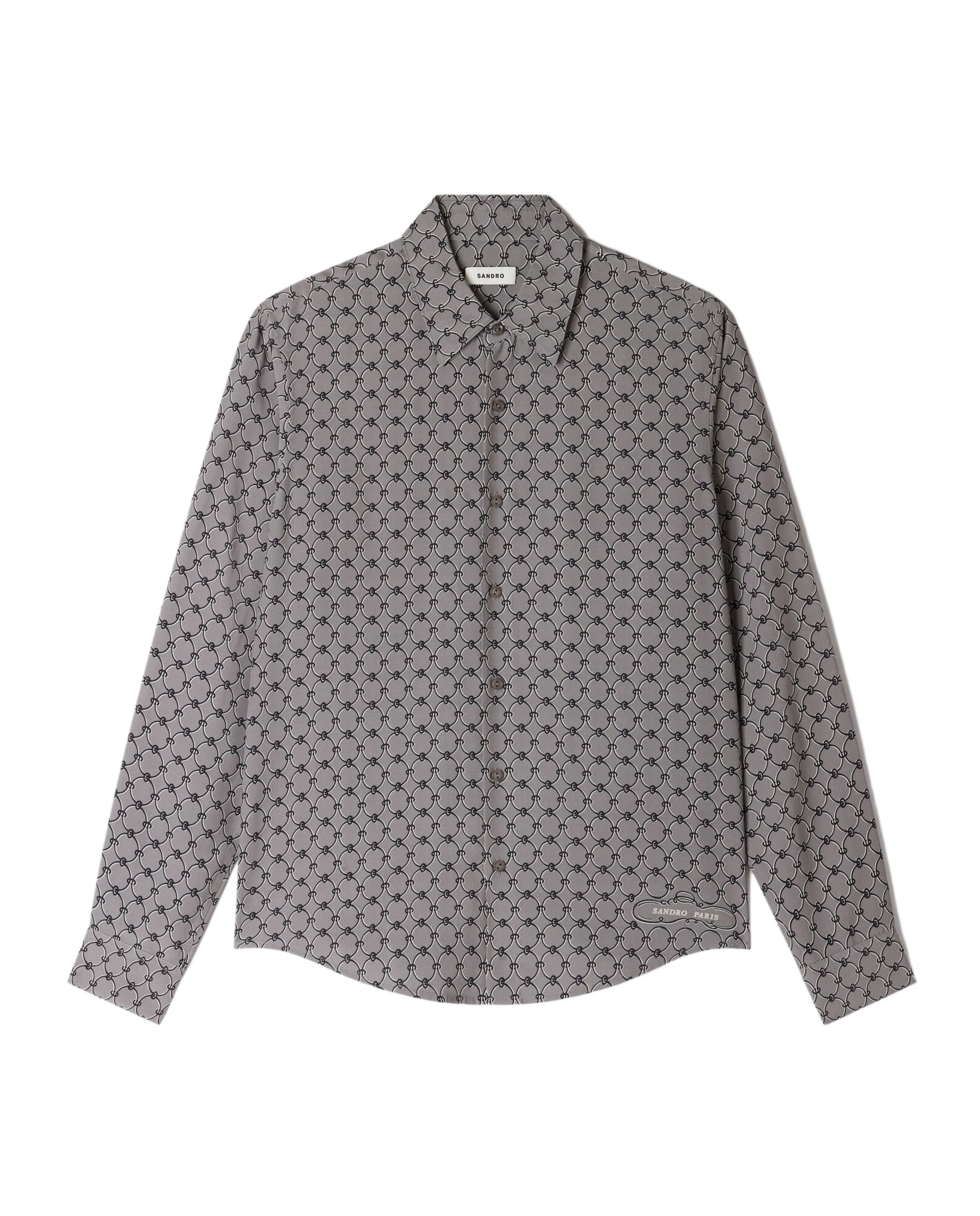 Camisa de hombre fluida cuello pajarita y estampado cadenas - Sandro - Gris Gris-6