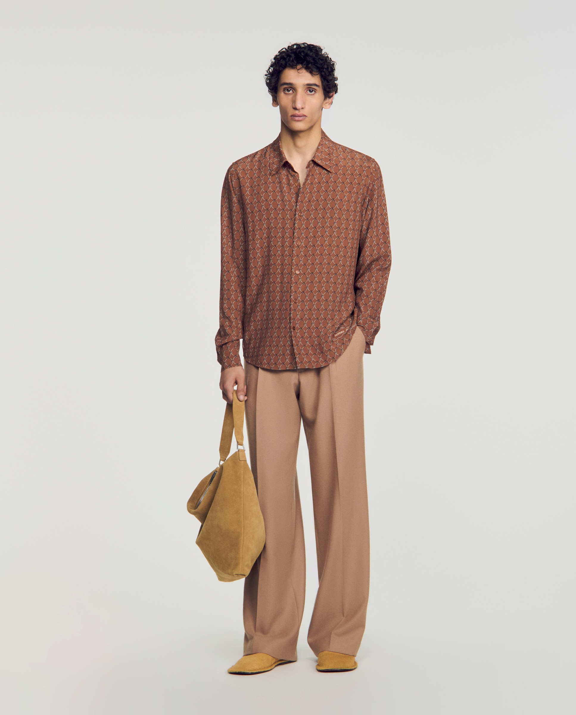 Camisa de hombre fluida cuello pajarita y estampado cadenas - Sandro - Marrón Marrón-4
