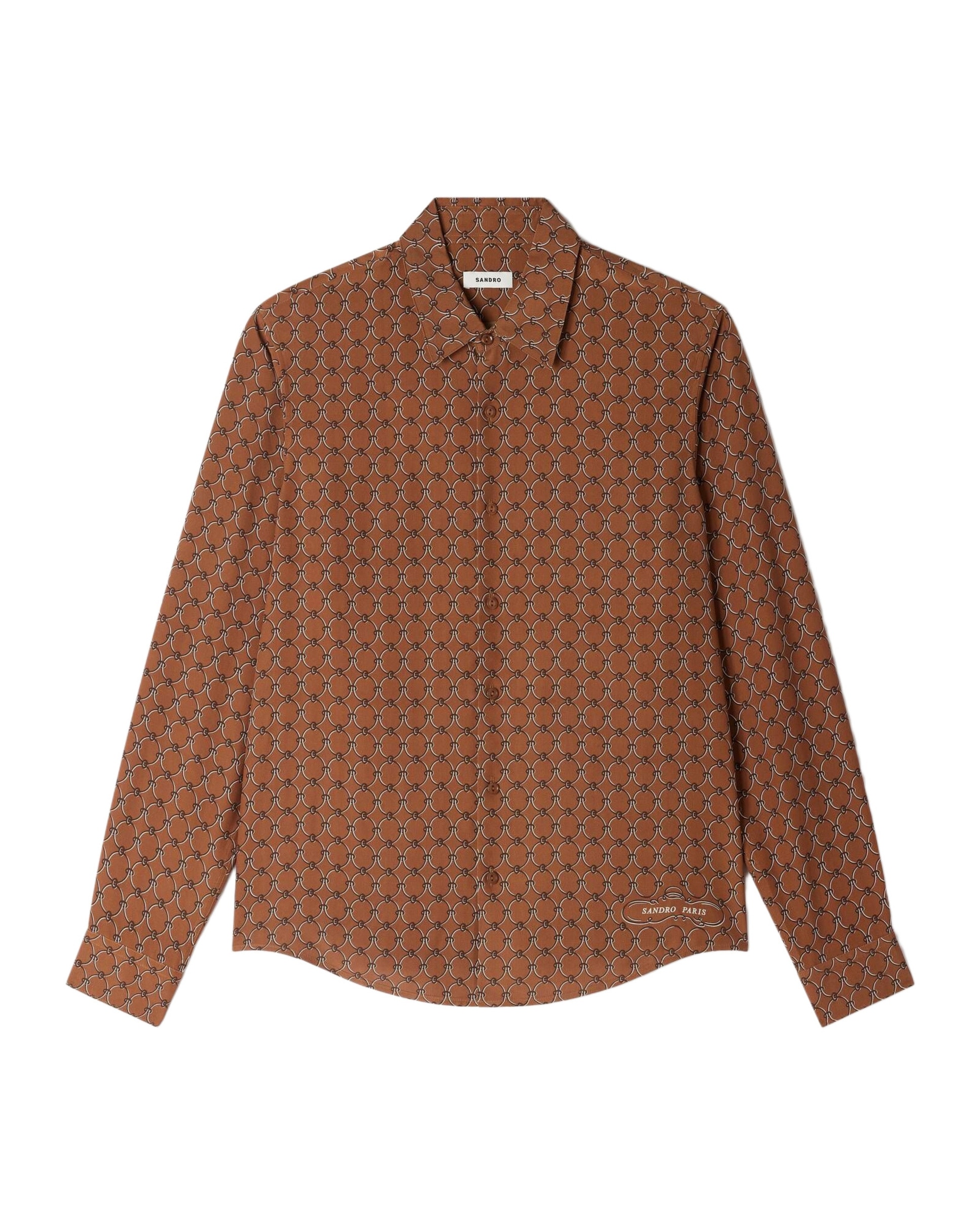 Camisa de hombre fluida cuello pajarita y estampado cadenas - Sandro - Marrón Marrón-6
