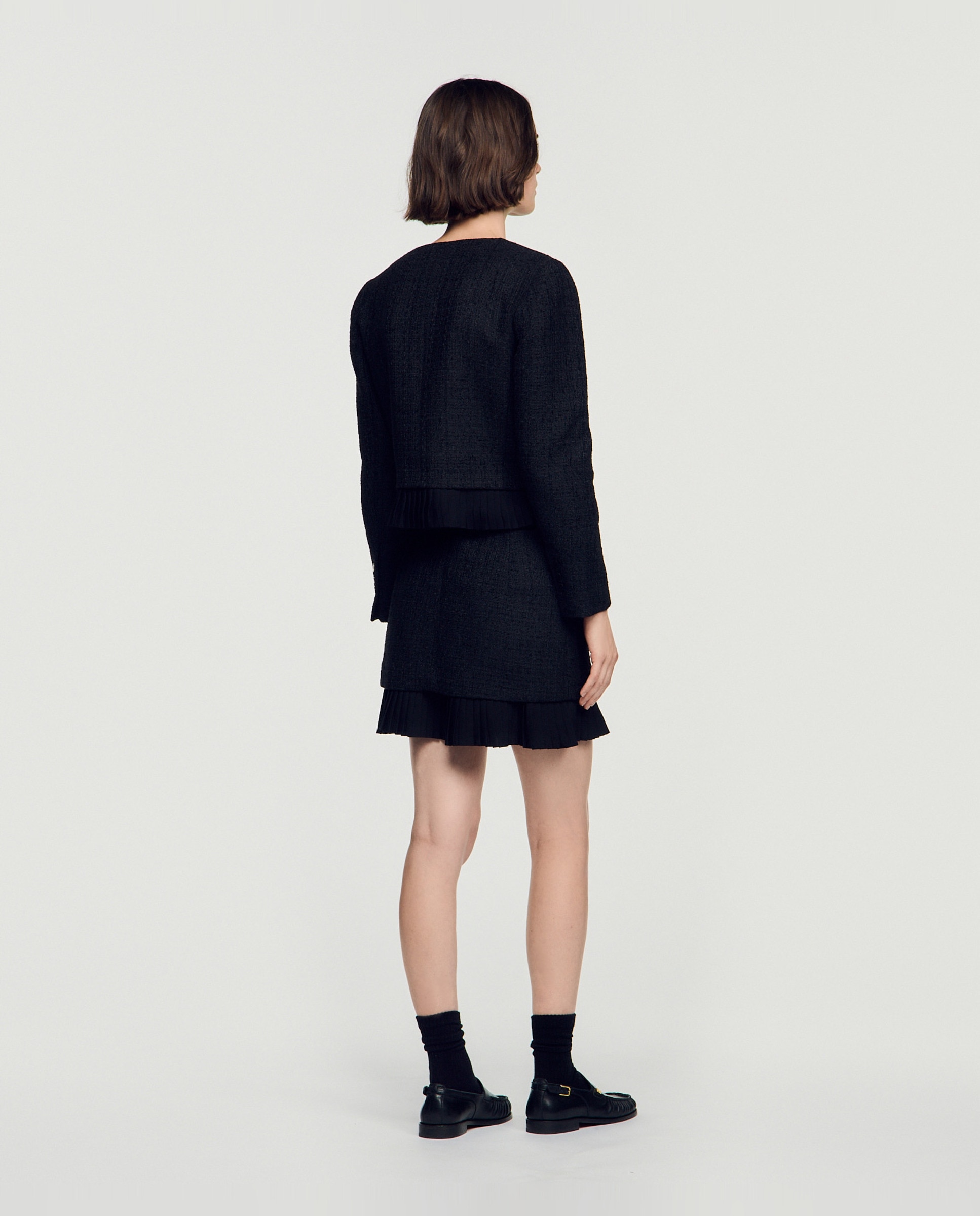 Chaqueta de mujer de tweed con volante plisado - Sandro - Negro Negro-2