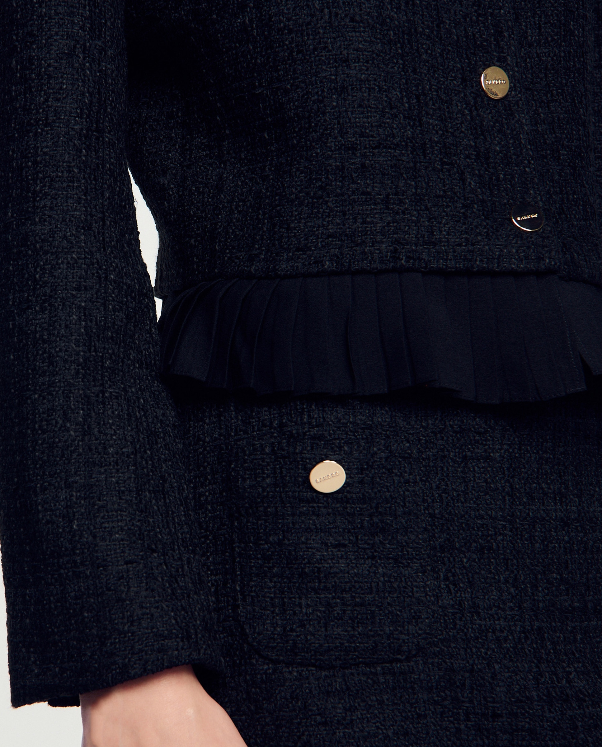 Chaqueta de mujer de tweed con volante plisado - Sandro - Negro Negro-4