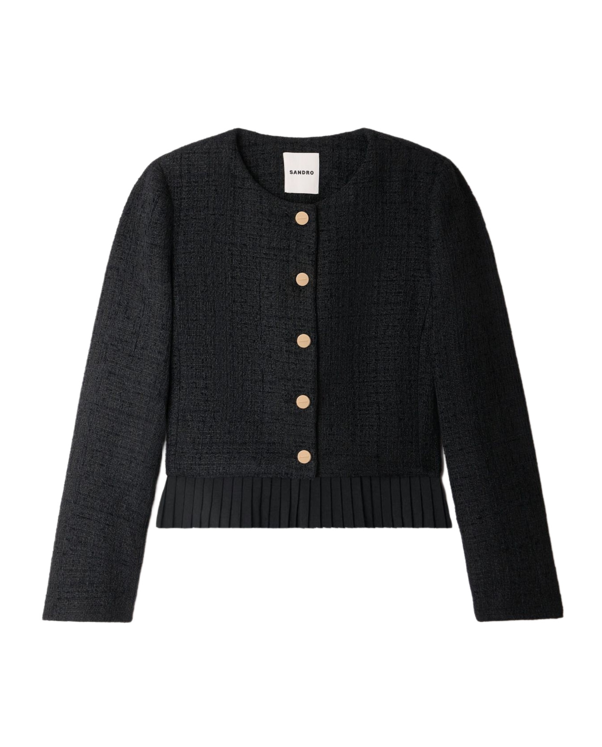 Chaqueta de mujer de tweed con volante plisado - Sandro - Negro Negro-6