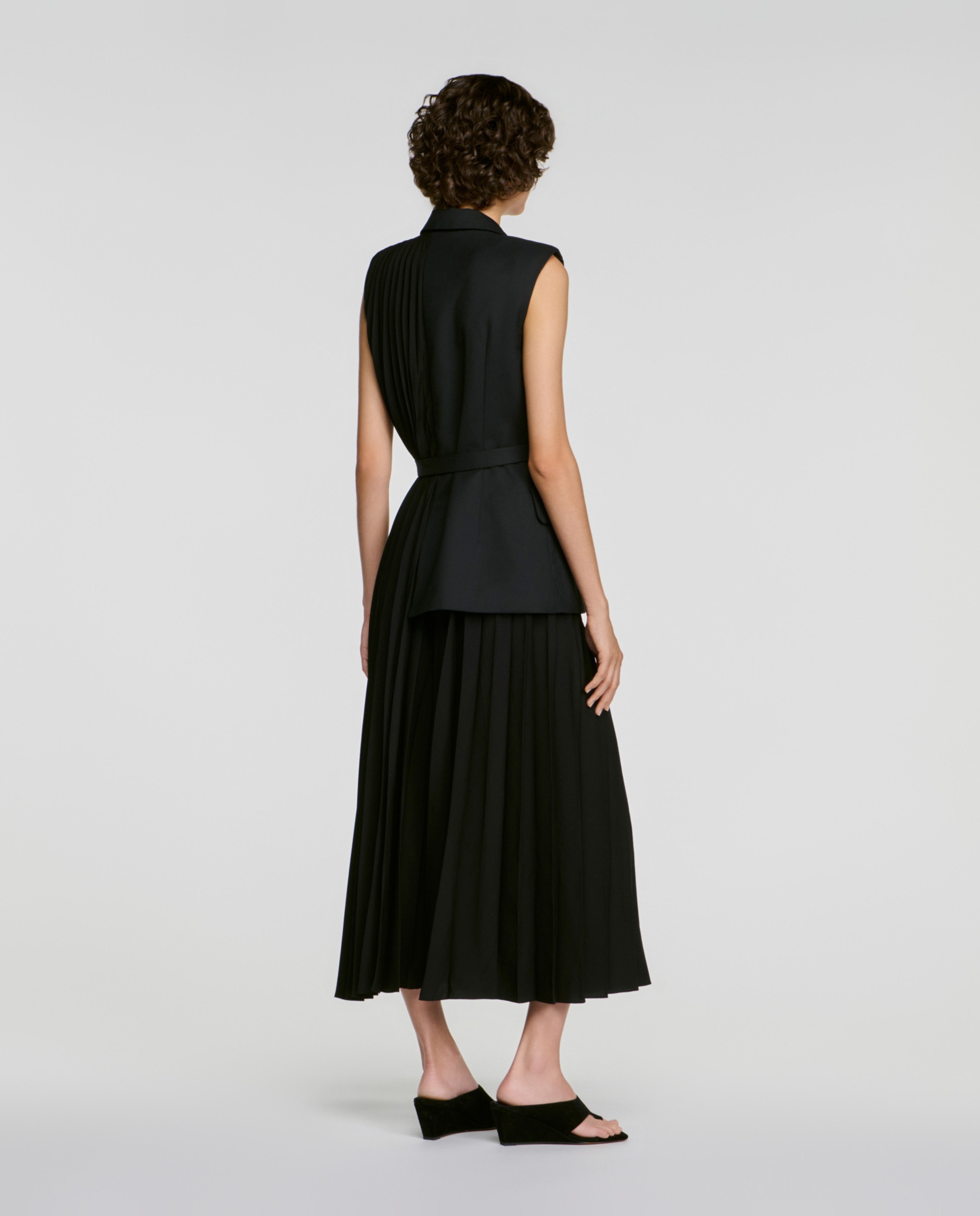 Vestido midi cruzado 2 en 1 asimétrico - Sandro - Negro Negro-2